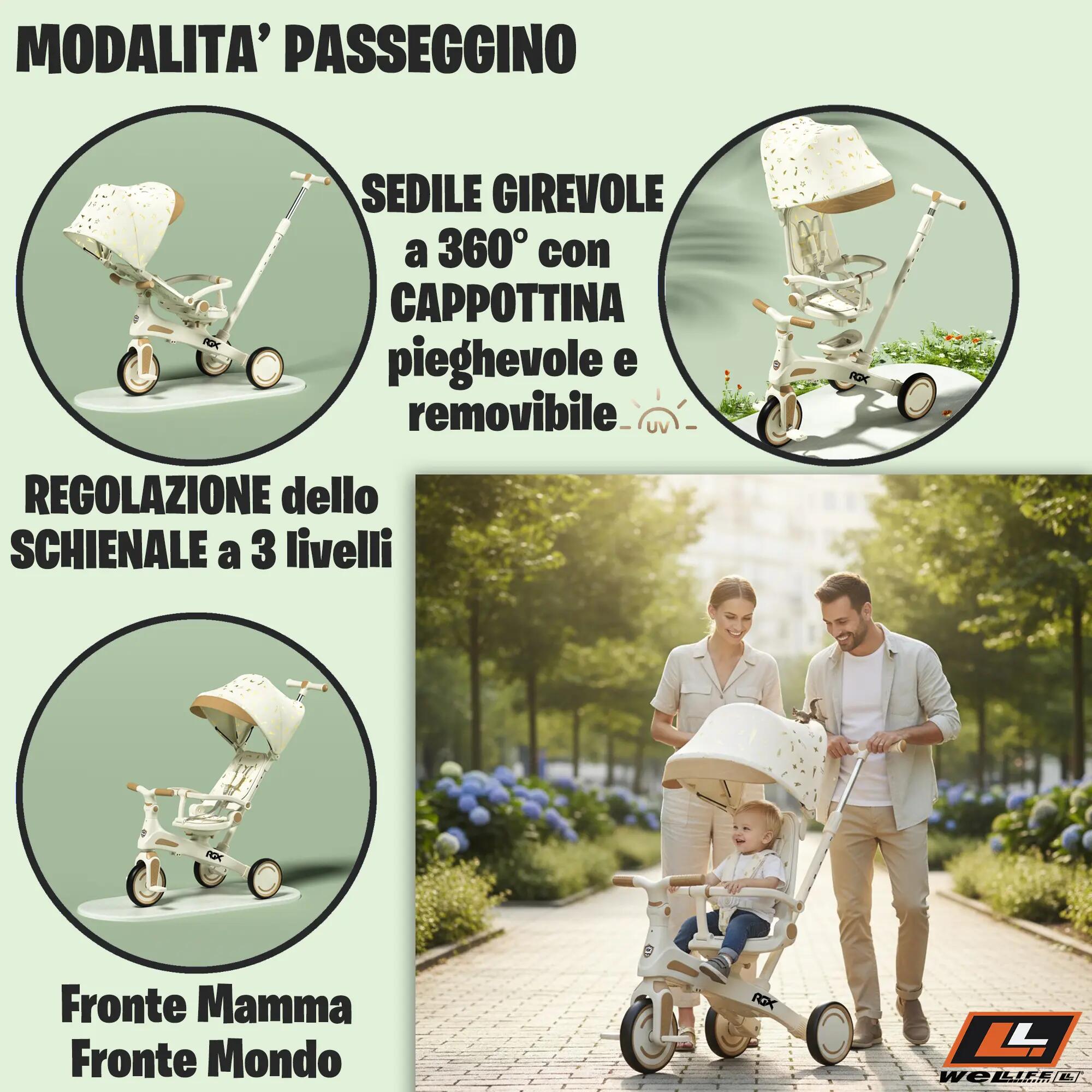 Triciclo Evolutivo 5 in 1 Bambini 1-3 Anni RGX EVO 5/9
