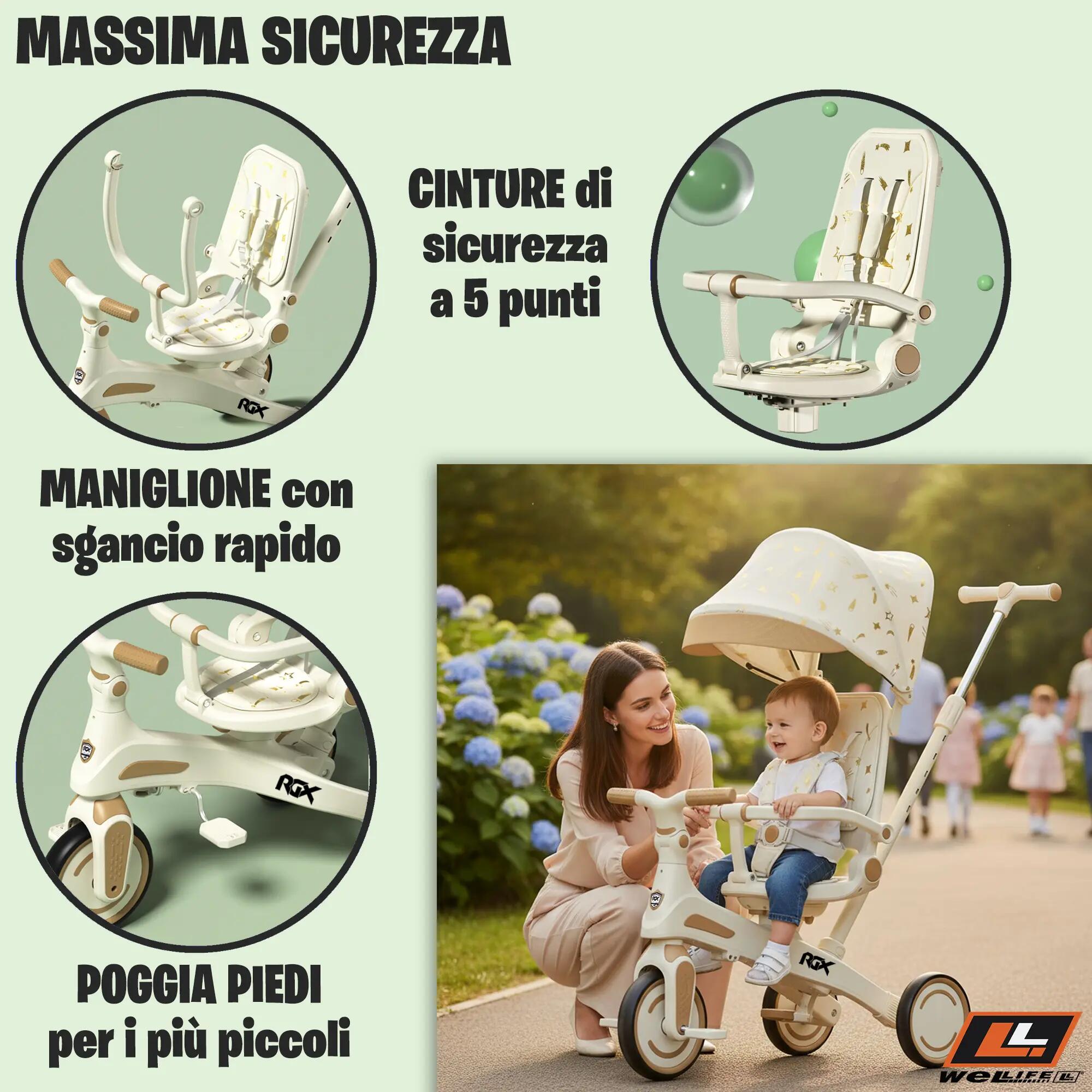 Triciclo Evolutivo 5 in 1 Bambini 1-3 Anni RGX EVO 4/9