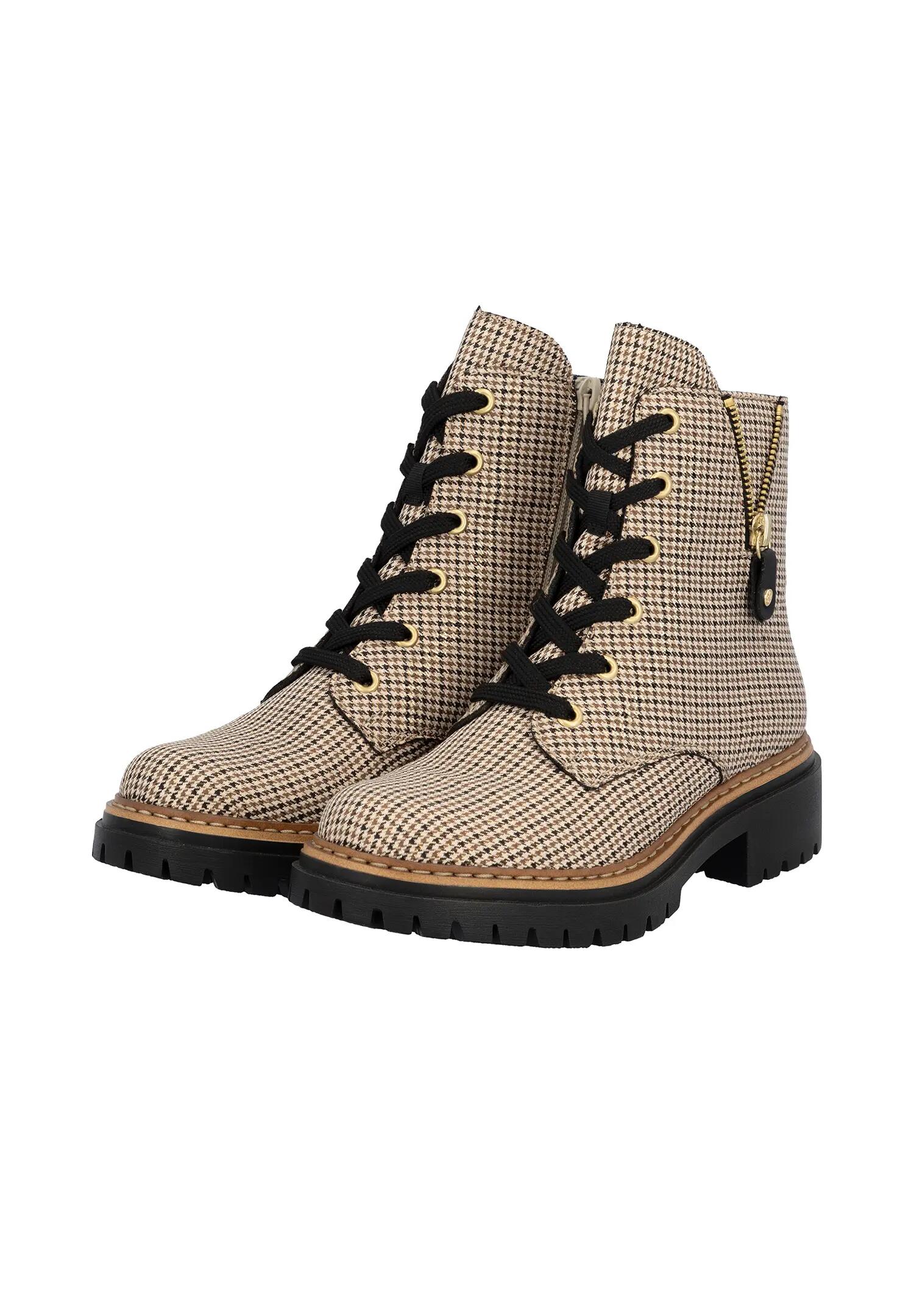 Rieker Damen 72617 Biker Boots Schnürstiefel Blockabsatz Beige 7/7