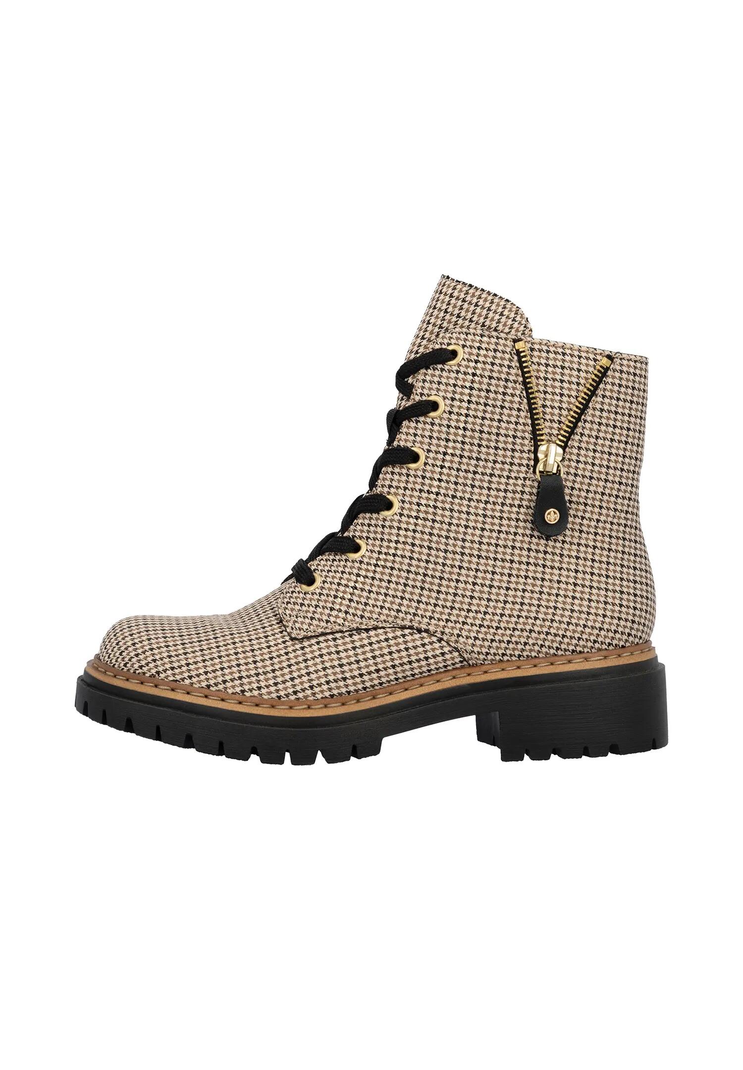 Rieker Damen 72617 Biker Boots Schnürstiefel Blockabsatz Beige 4/7