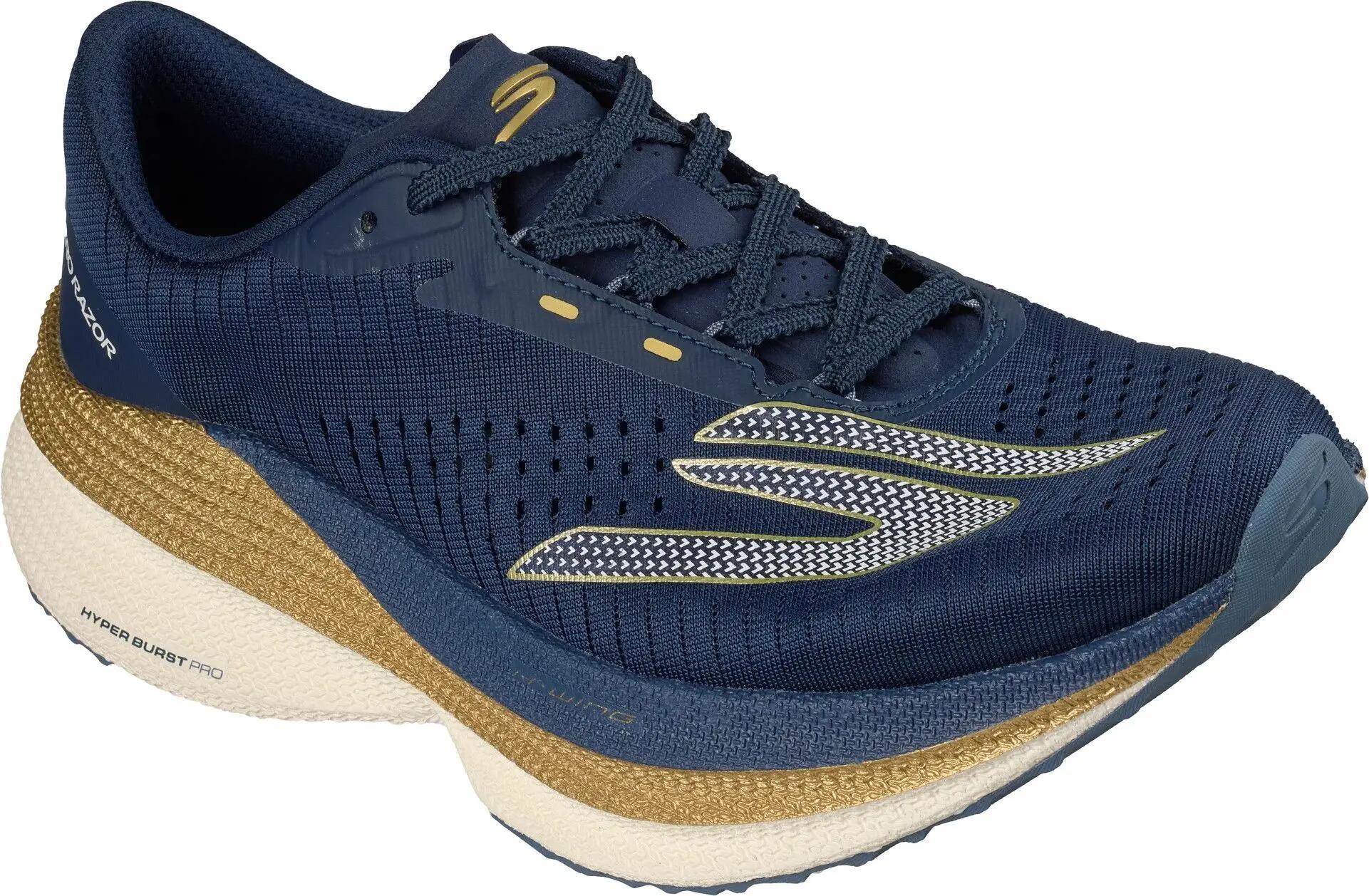 Skechers Aero Razor Running Shoes, Blue/Gold, Women's 5/5