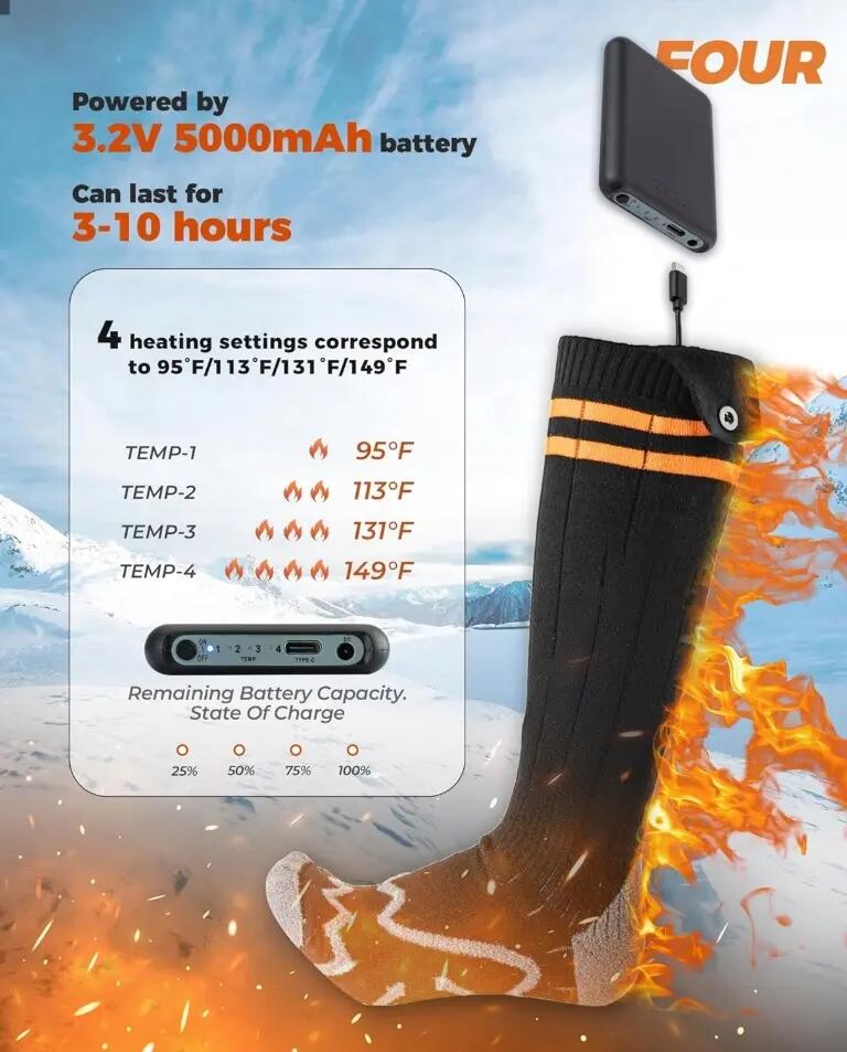 Podgrzewane skarpety unisex Rockbros z akumulatorem 5000mAh 3/4