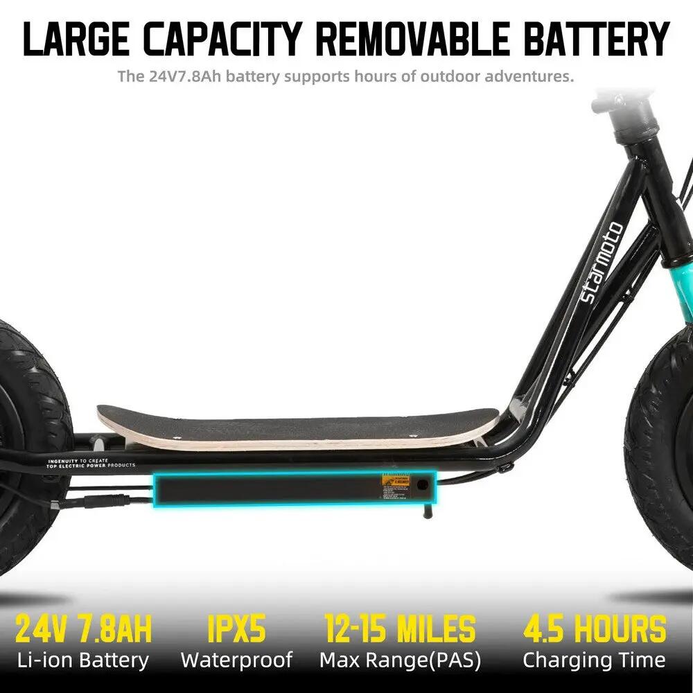 Patinete eléctrico 250W, 12" ruedas, plegable, para 6-12 años 4/6