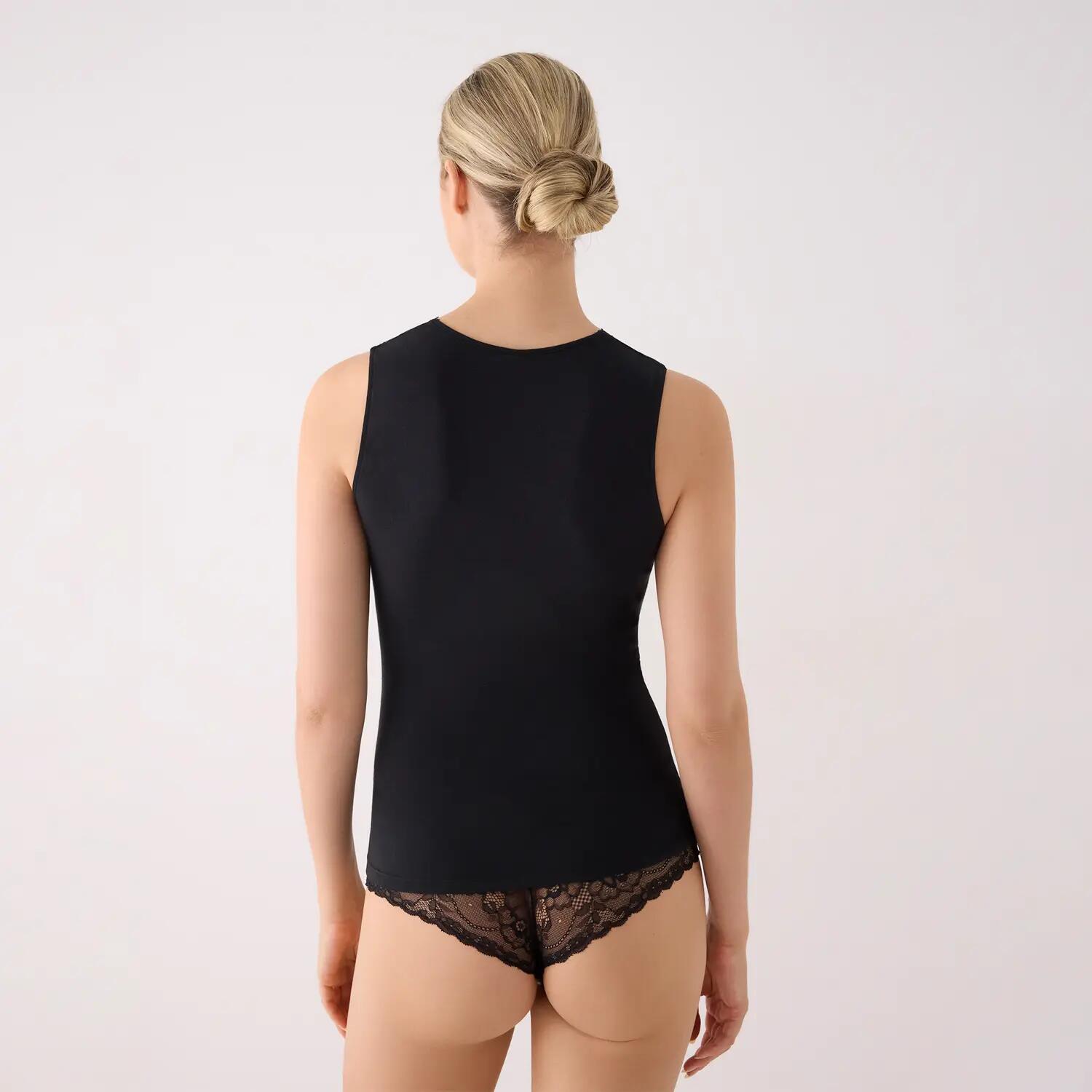 Camiseta tirantes anchos escote de encaje algodón negro 2/3