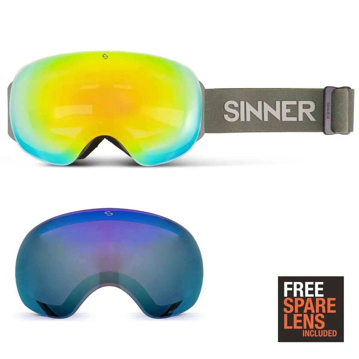 Sinner AVON Skibril + Extra Oranje S1 Lens - Mat Mosgroen/Blauw 3/5