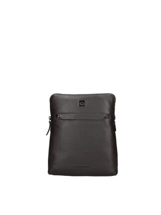 Sac à Bandoulière Homme Cuir Véritable Marron Foncé avec Fermeture Éclair et