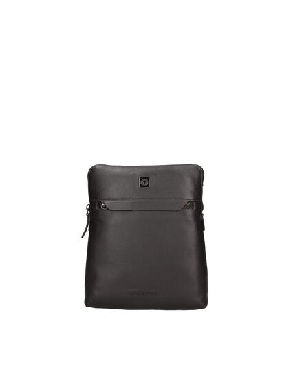 Sac à Bandoulière Homme Cuir Véritable Marron Foncé avec Fermeture Éclair et