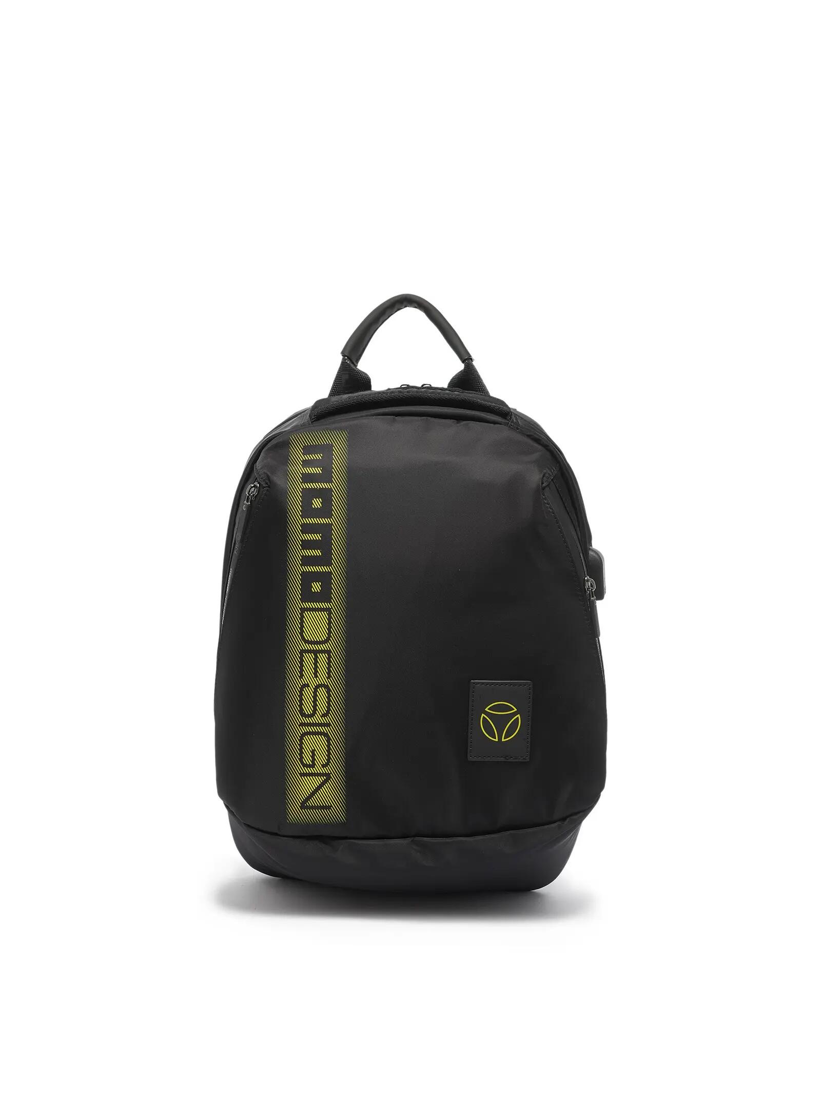 Rucsac Momo Design bărbați negru galben ecopiele fermoar casual
