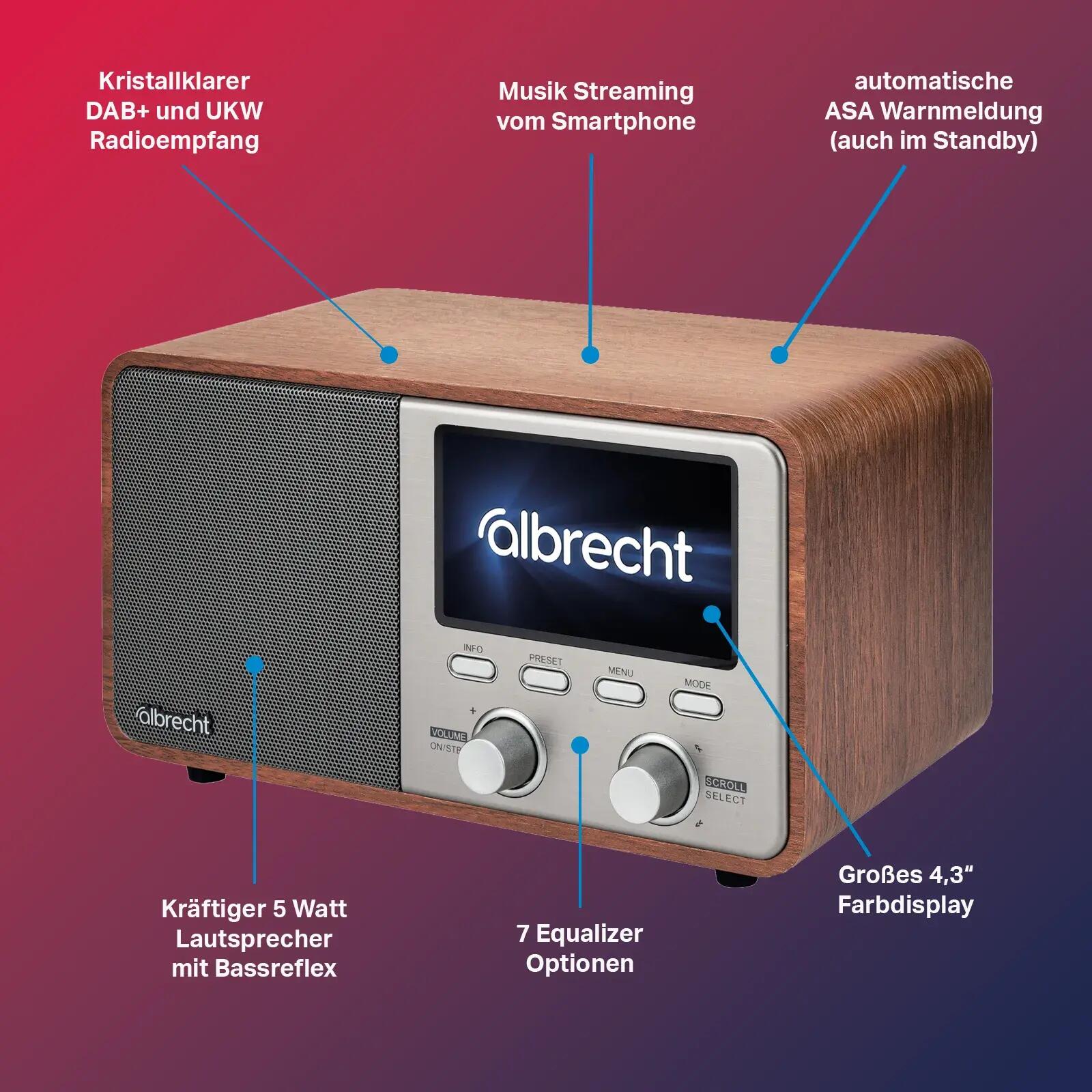 Radio numérique DAB+ FM Bluetooth écran couleur 4,3" réveil Albrecht DR 760 4/10