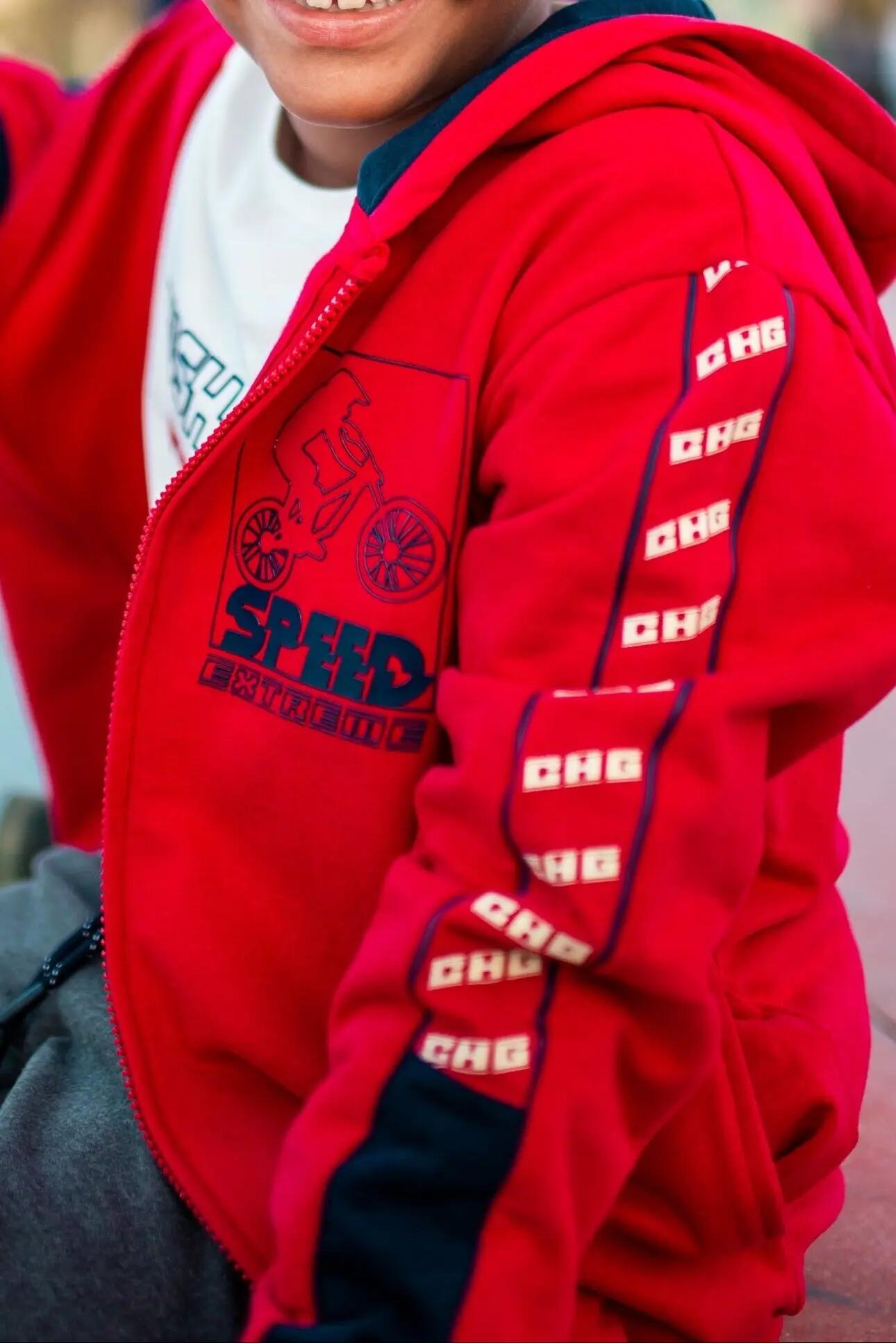 Sudadera con capucha niño roja con cremallera Speed 5/5
