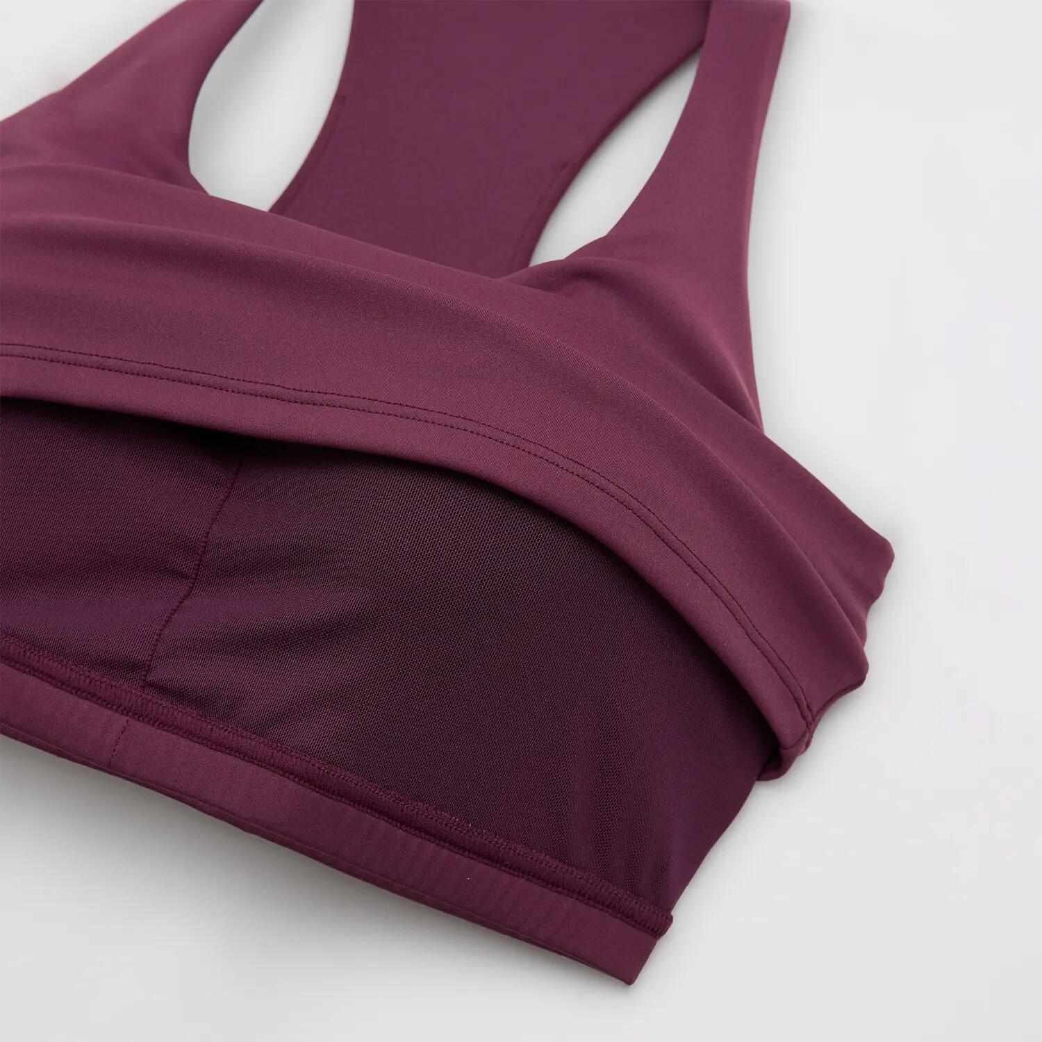 Haut sport ajusté femme bordeaux avec brassière intégrée 5/5