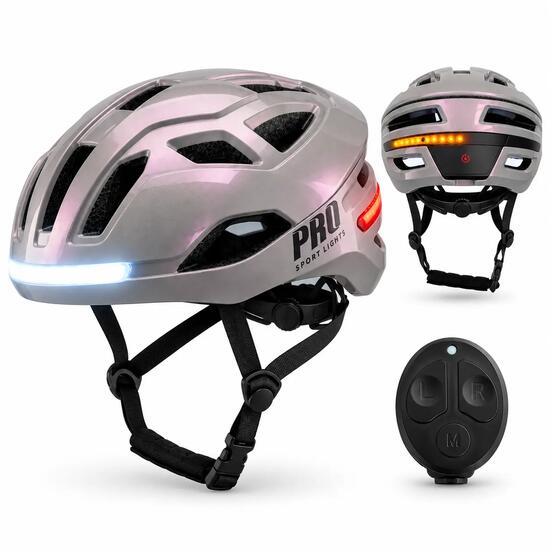 Casque de vélo avec clignotants et éclairage LED nacré