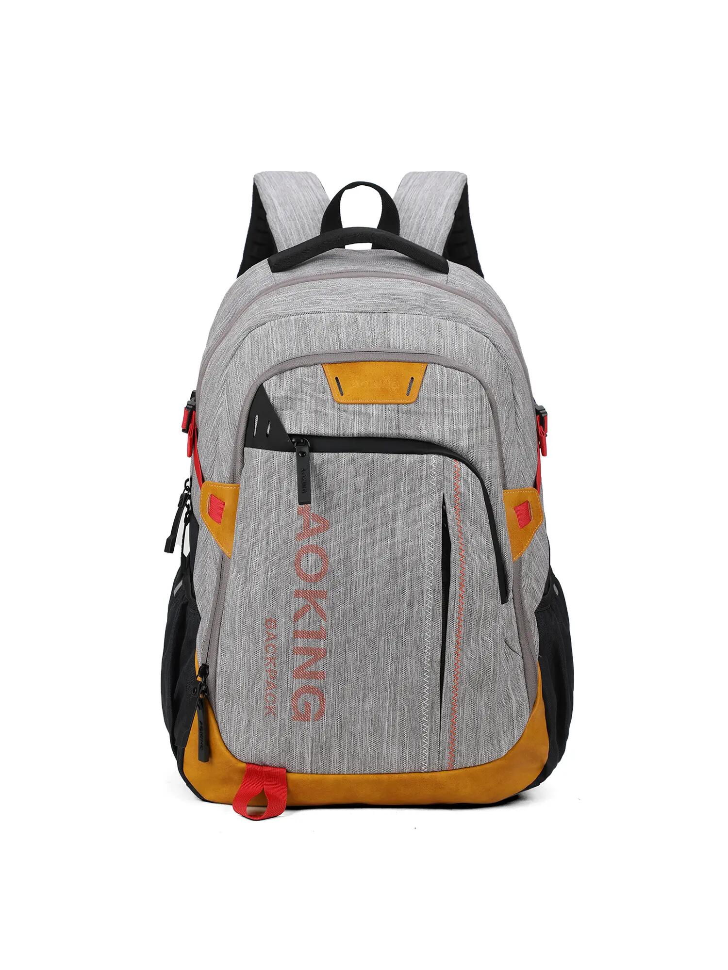 Aoking Rugzak Unisex Grijs en Roze - Polyester met Rits en Vakken 1/6