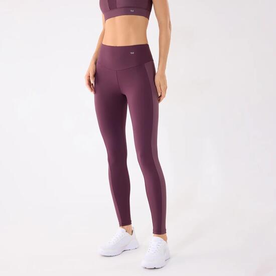 Legging sport long femme bordeaux avec bande métallisée
