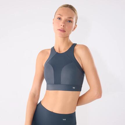 Soutien-gorge sport femme bleu rembourrage amovible effet métallisé