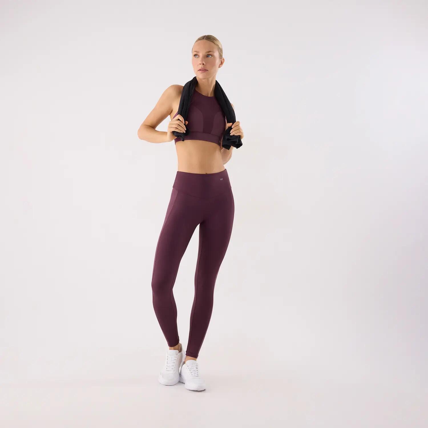 Leggings deportivos largos con banda metalizada burdeos 7/7