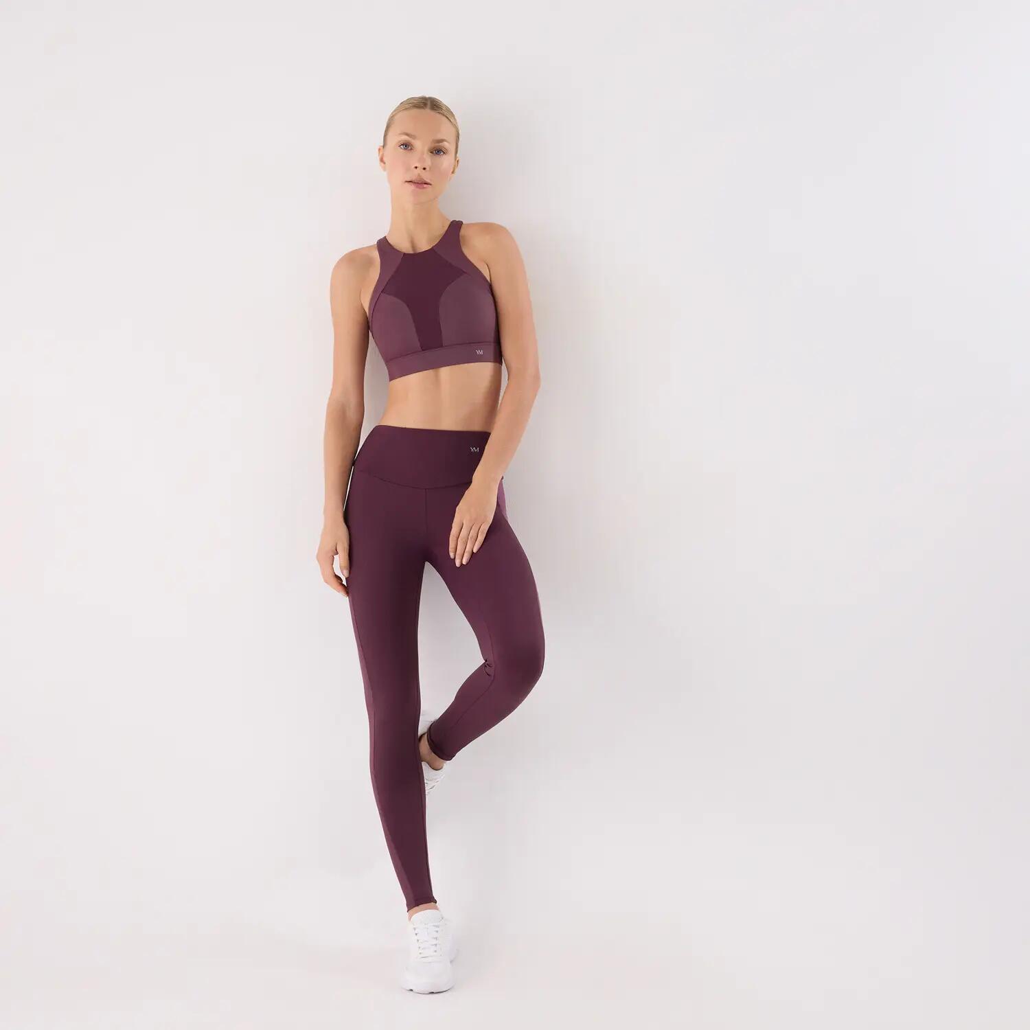 Leggings deportivos largos con banda metalizada burdeos 6/7