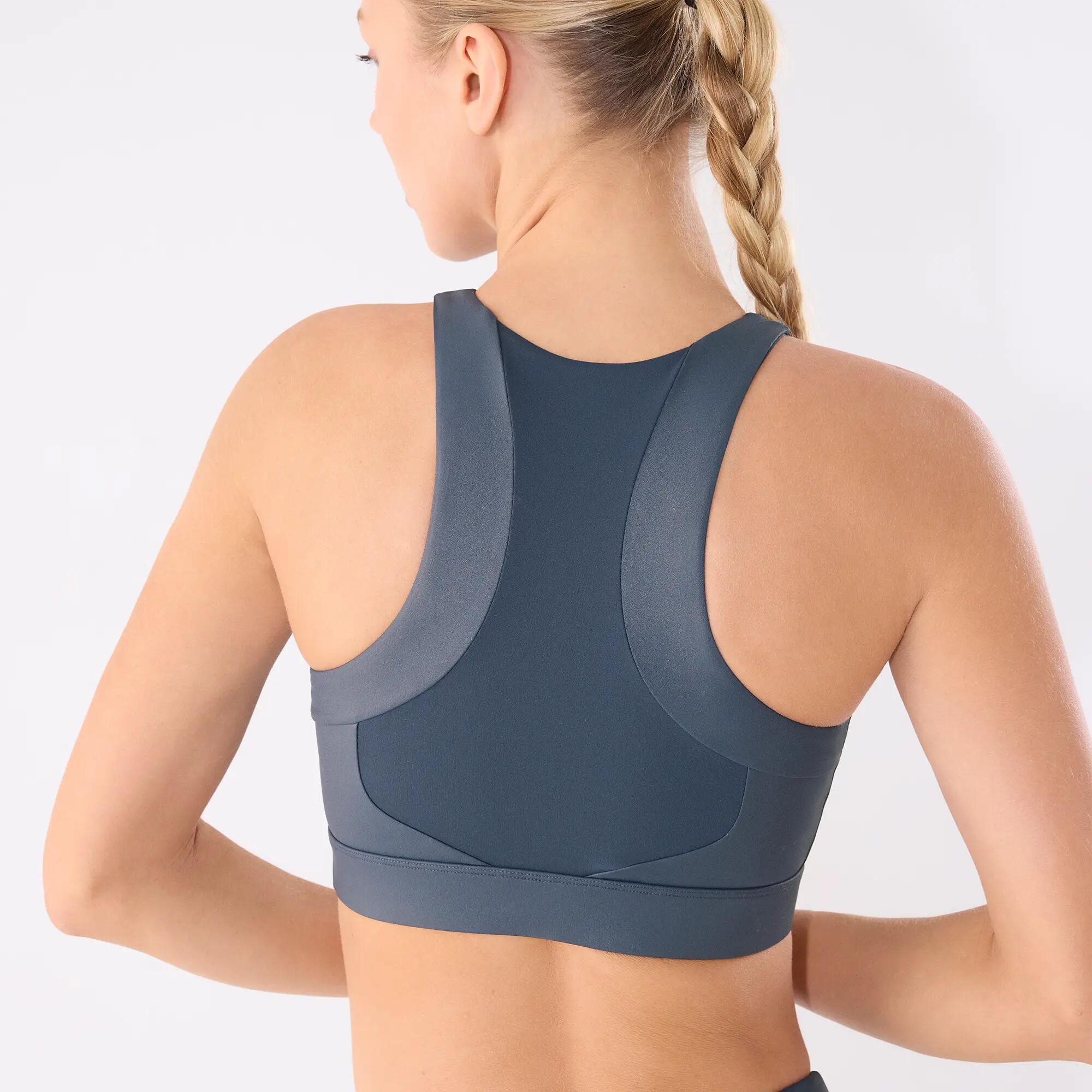 Soutien-gorge sport femme bleu rembourrage amovible effet métallisé 2/3