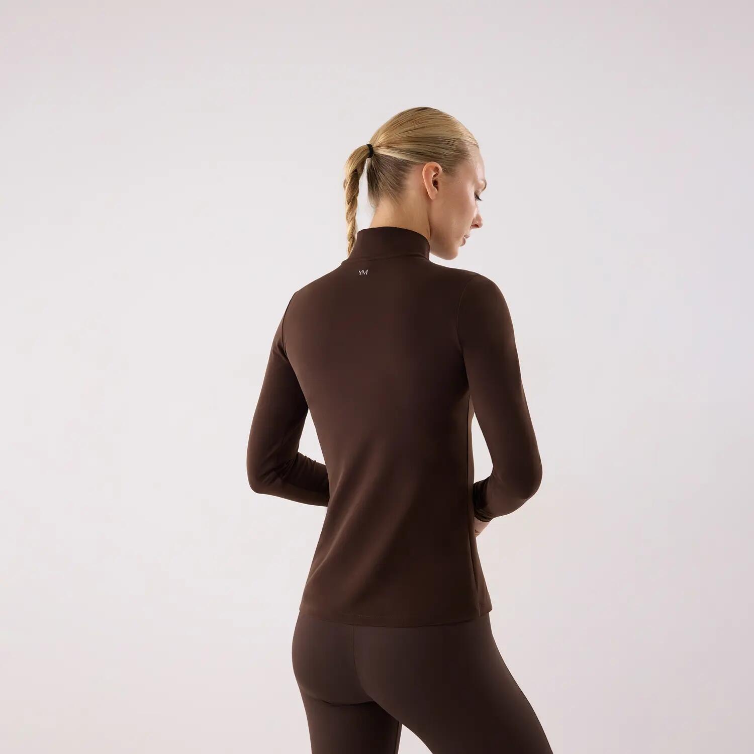 Camisola desportiva de mulher castanha de manga comprida com interior cardado 2/5