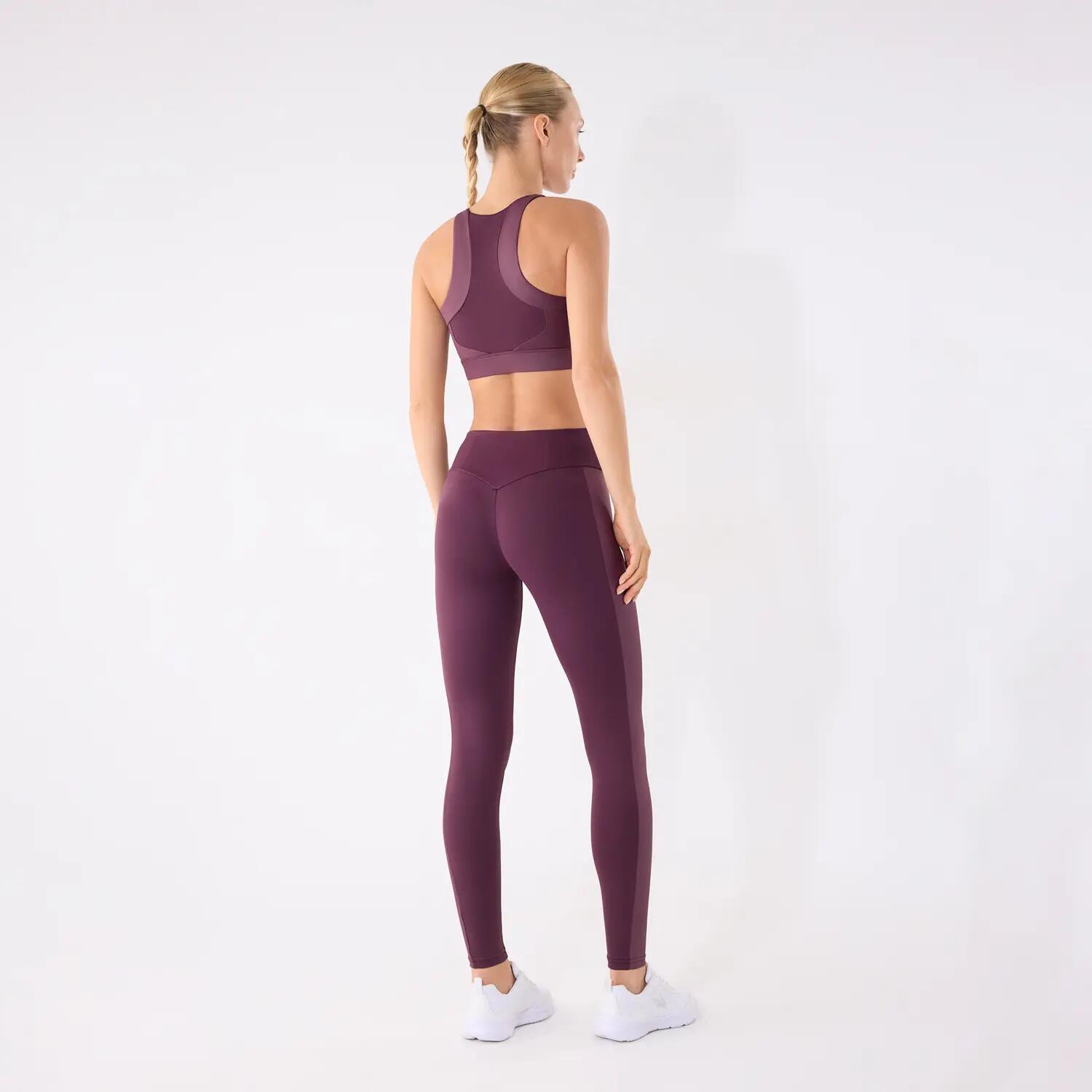 Leggings deportivos largos con banda metalizada burdeos 2/7