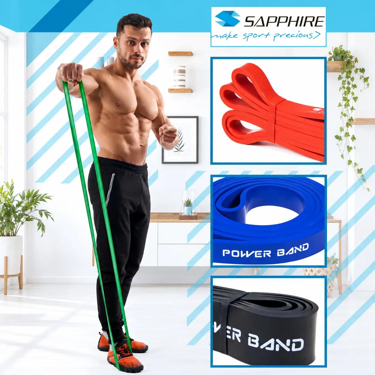 Zestaw gum treningowych Sapphire Power Band - 4 sztuki, pakiet EASY 8/11