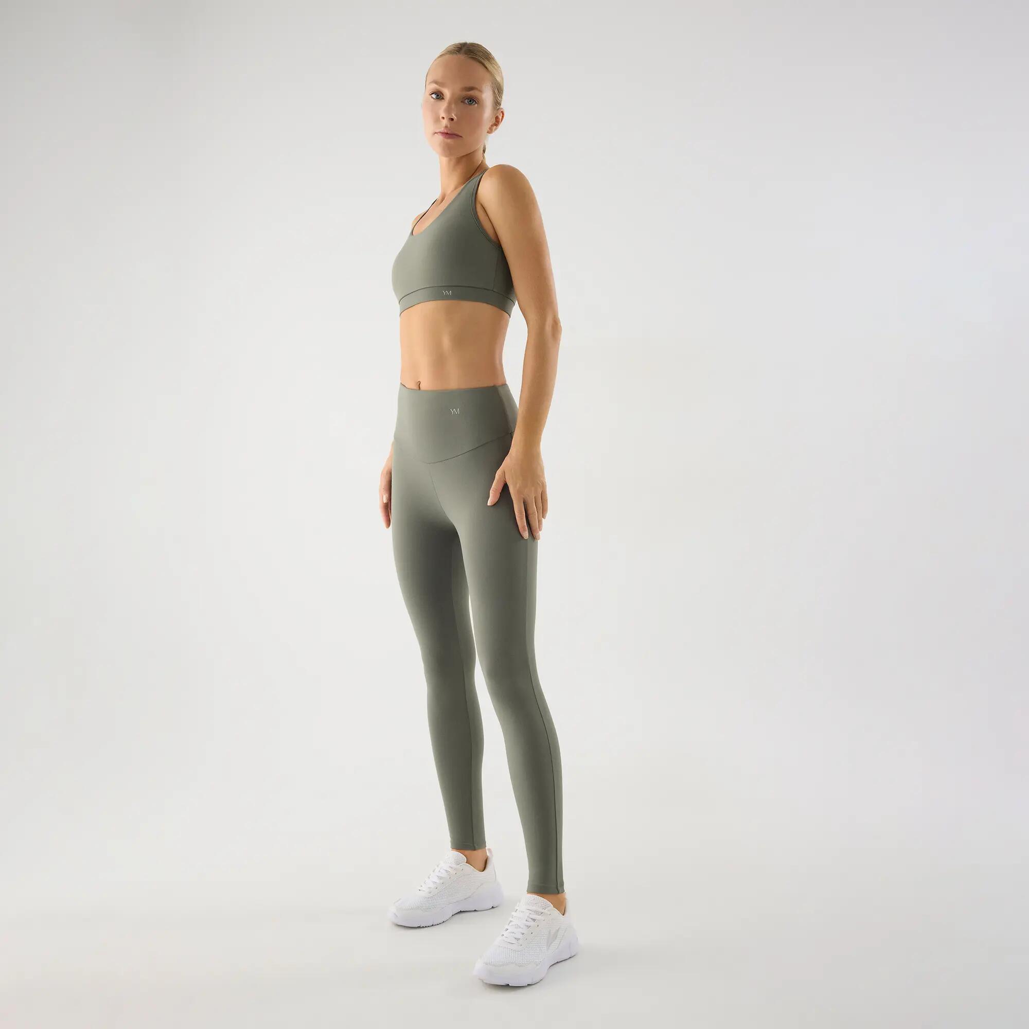 Leggings deportivos de tiro alto tacto algodonero verde 3/6