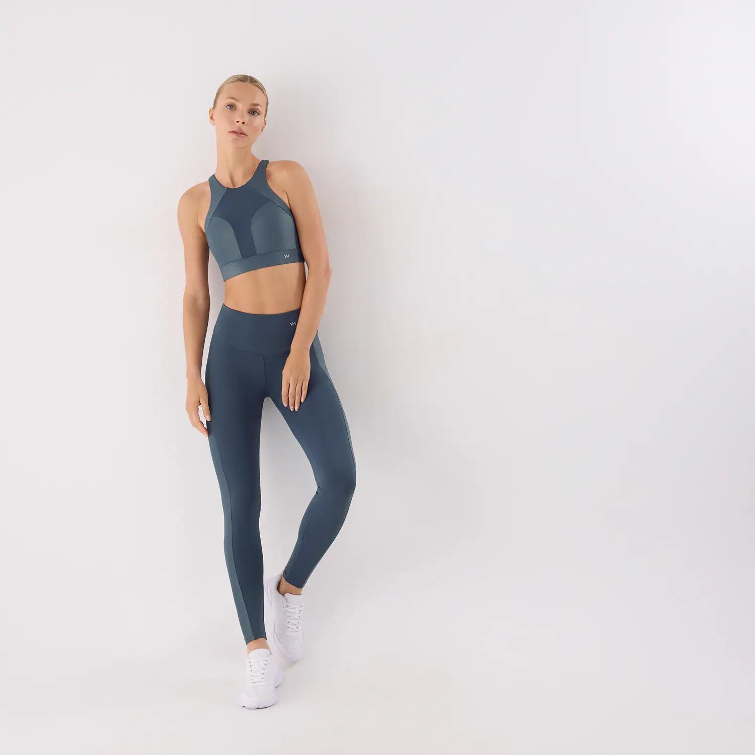 Leggings deportivos largos con banda metalizada azul 6/7