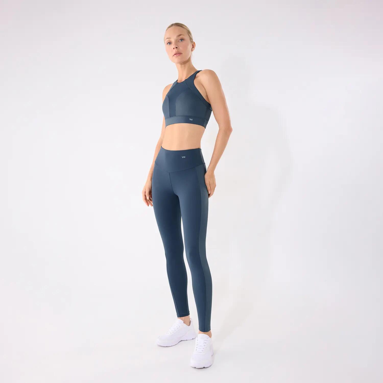 Leggings deportivos largos con banda metalizada azul 3/7