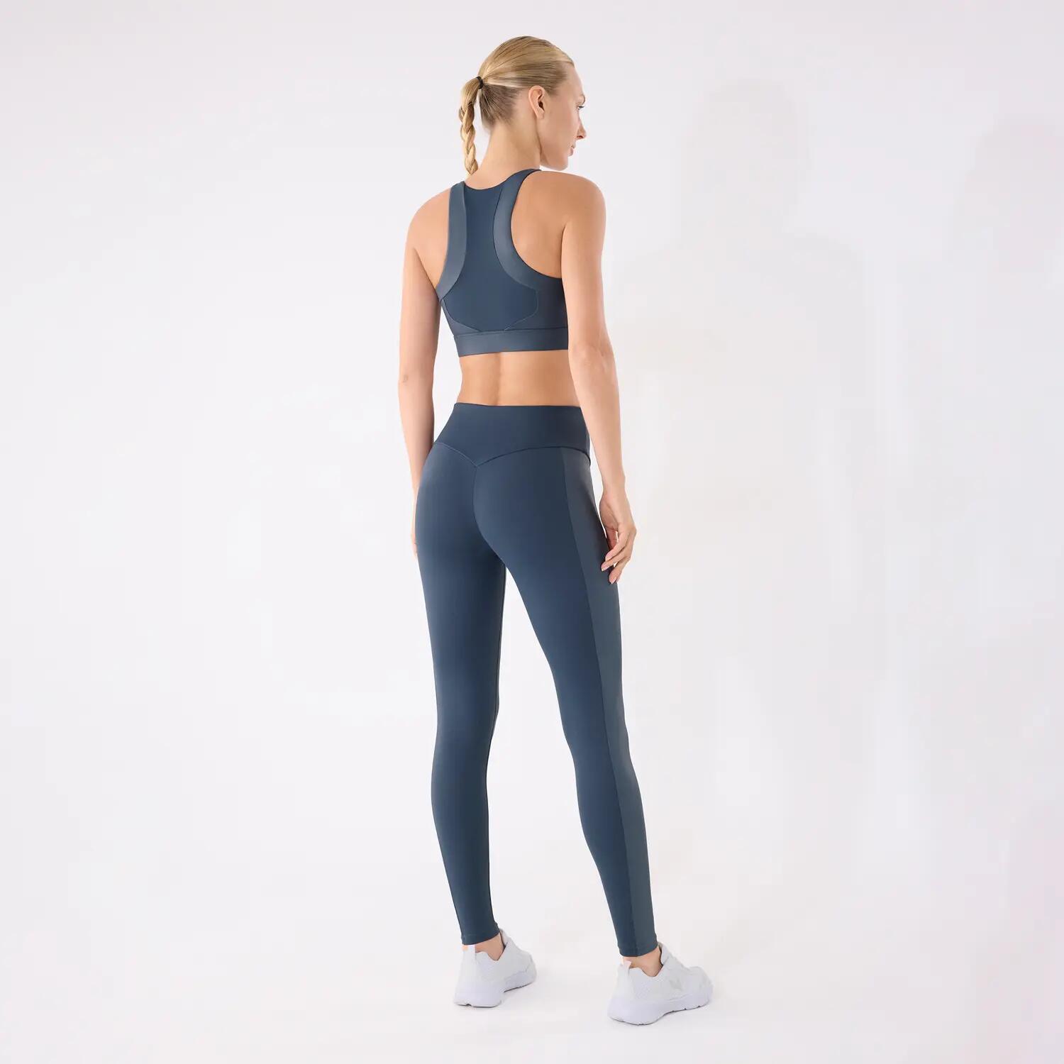 Leggings deportivos largos con banda metalizada azul 2/7