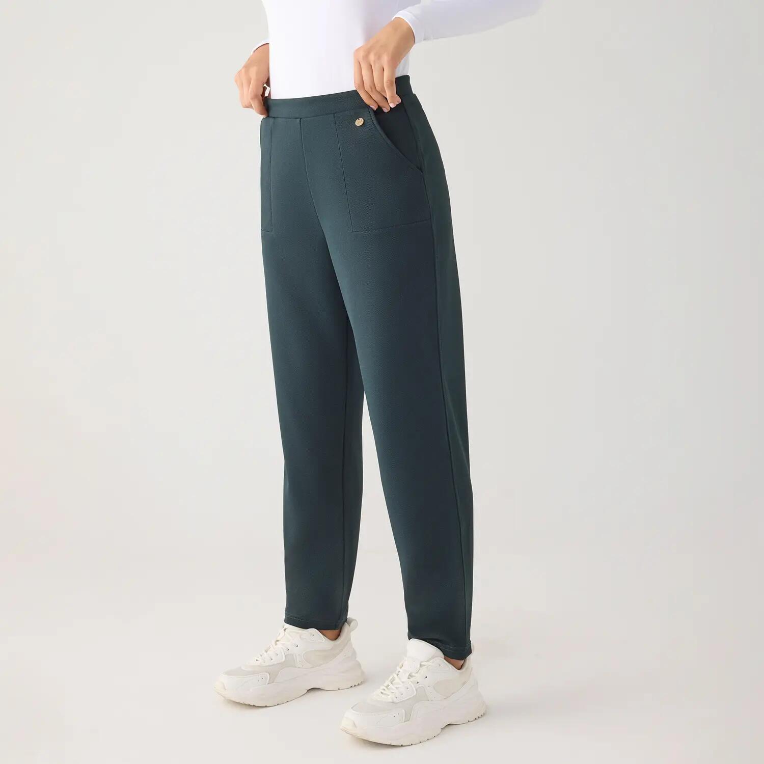Pantalon slim taille haute en piqué vert bouteille 7/7