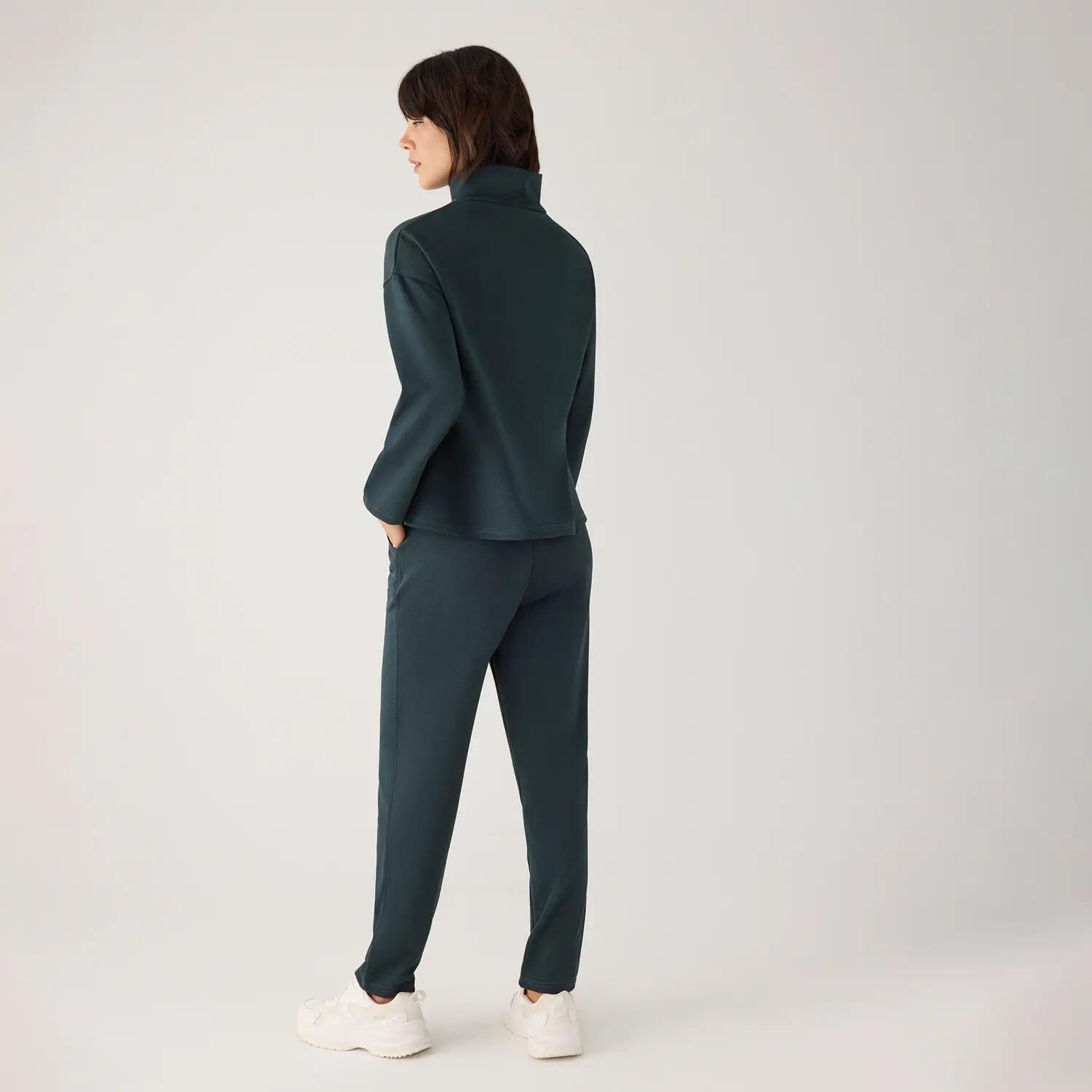 Pantalon slim taille haute en piqué vert bouteille 6/7