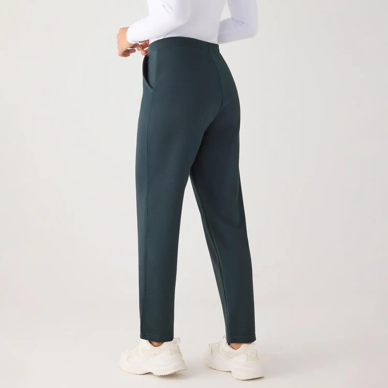 Pantalon slim taille haute en piqué vert bouteille 5/7