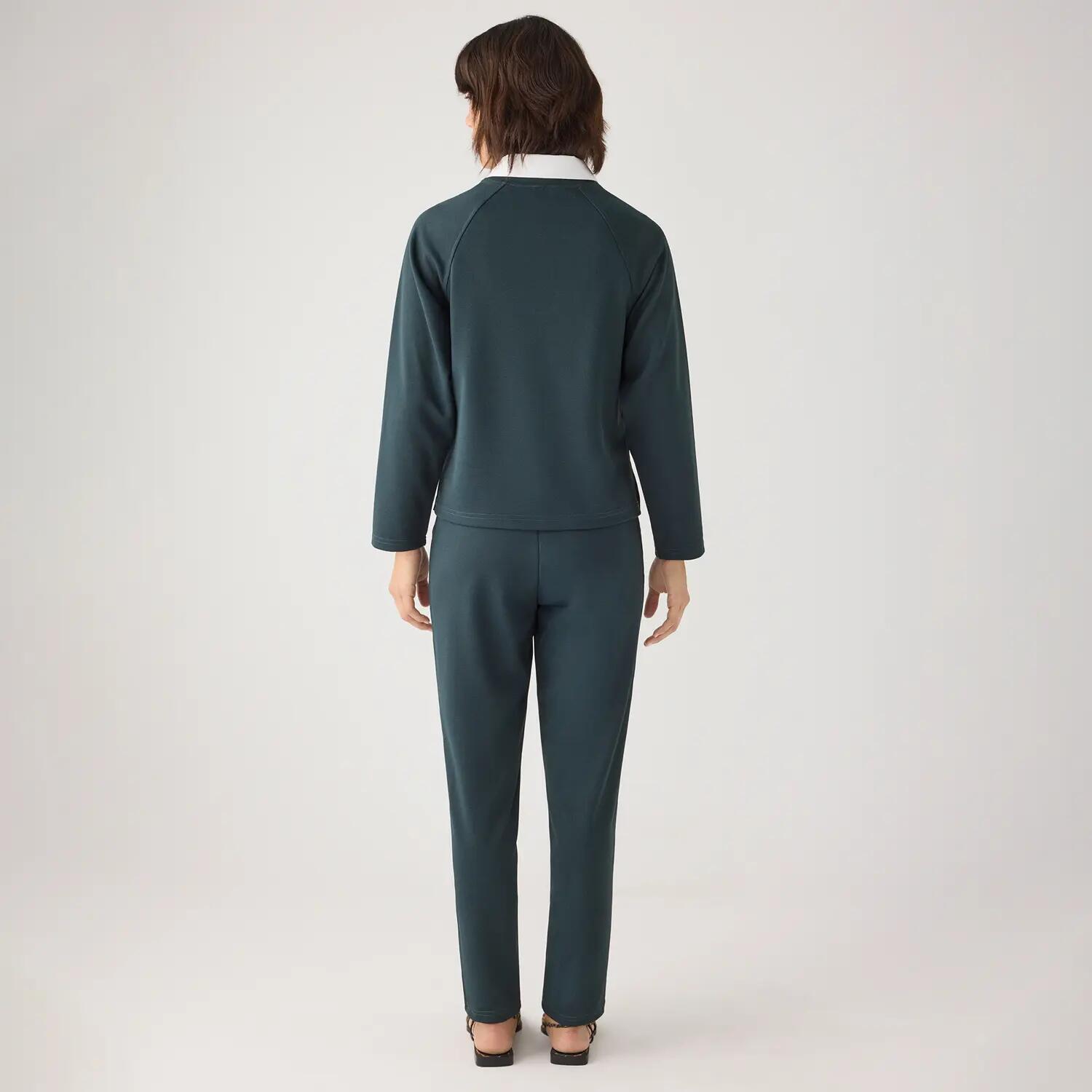 Pantalon slim taille haute en piqué vert bouteille 4/7