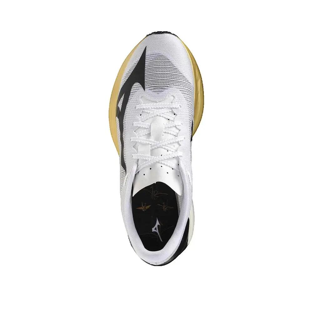 Sapatos de corrida Mizuno Hyperwarp Pro Branco/Preto/Dourado 4/7