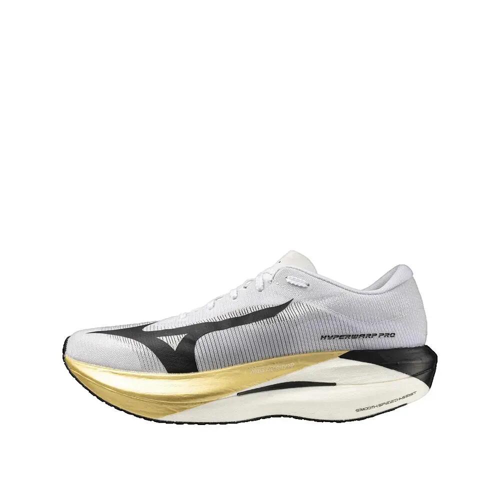 Sapatos de corrida Mizuno Hyperwarp Pro Branco/Preto/Dourado 3/7
