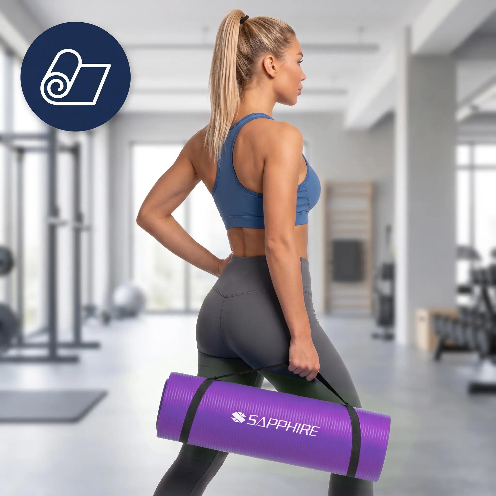 Mata do ćwiczeń fitness Sapphire SG-105 z pokrowcem i paskiem 15mm pianka NBR 8/8