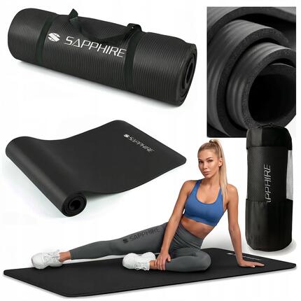 Mata do ćwiczeń fitness Sapphire SG-105 z pokrowcem i paskiem 15mm pianka NBR