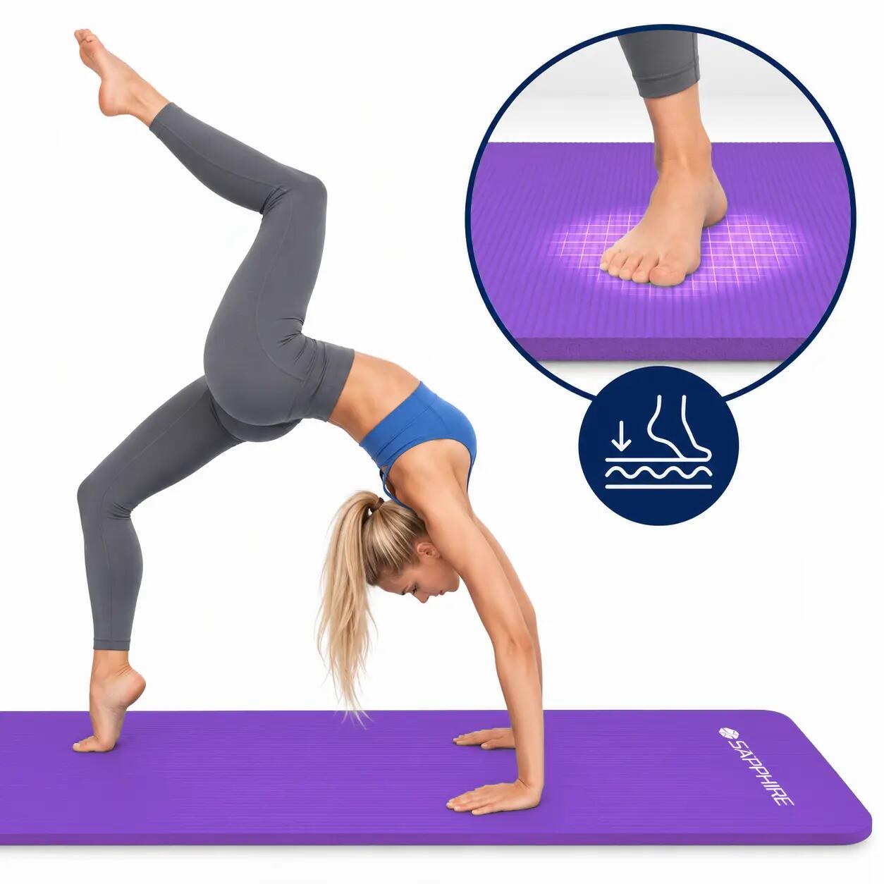 Mata do ćwiczeń fitness Sapphire SG-105 z pokrowcem i paskiem 15mm pianka NBR 7/8