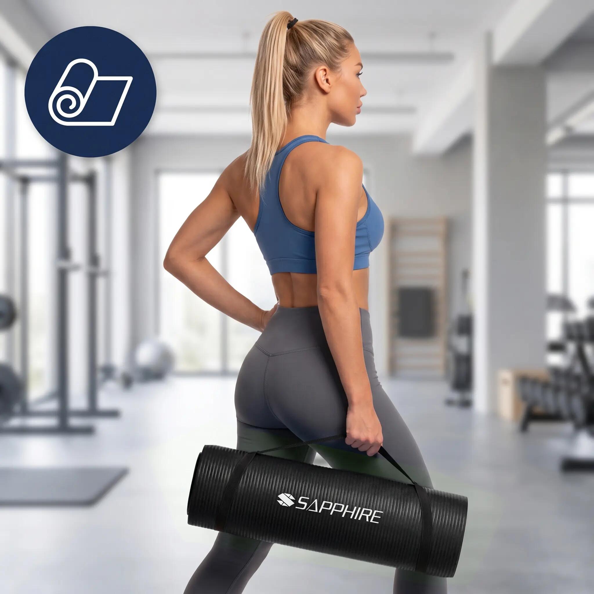 Mata do ćwiczeń fitness Sapphire SG-105 z pokrowcem i paskiem 15mm pianka NBR 8/8