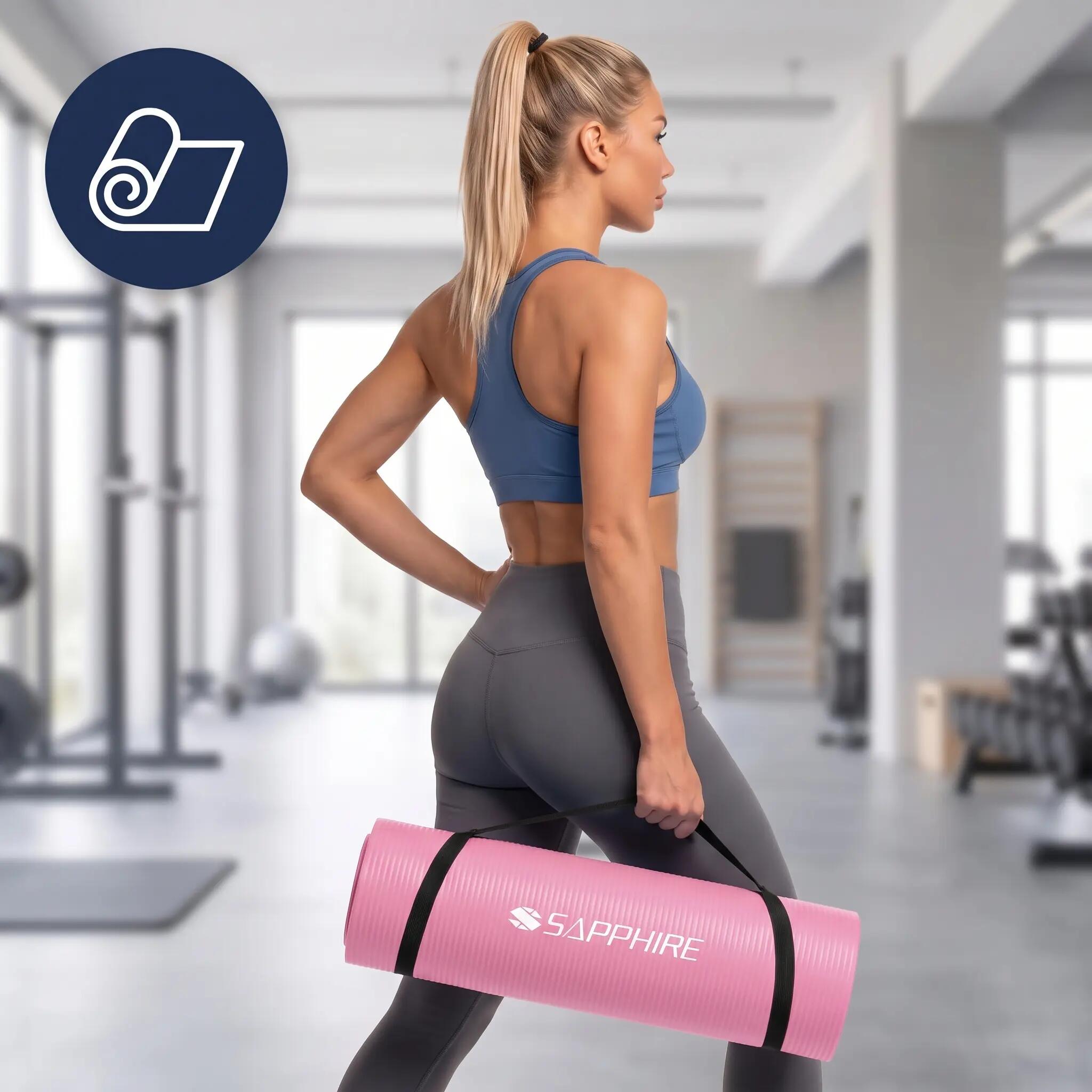 Mata do ćwiczeń fitness Sapphire SG-105 z pokrowcem i paskiem 15mm pianka NBR 8/8