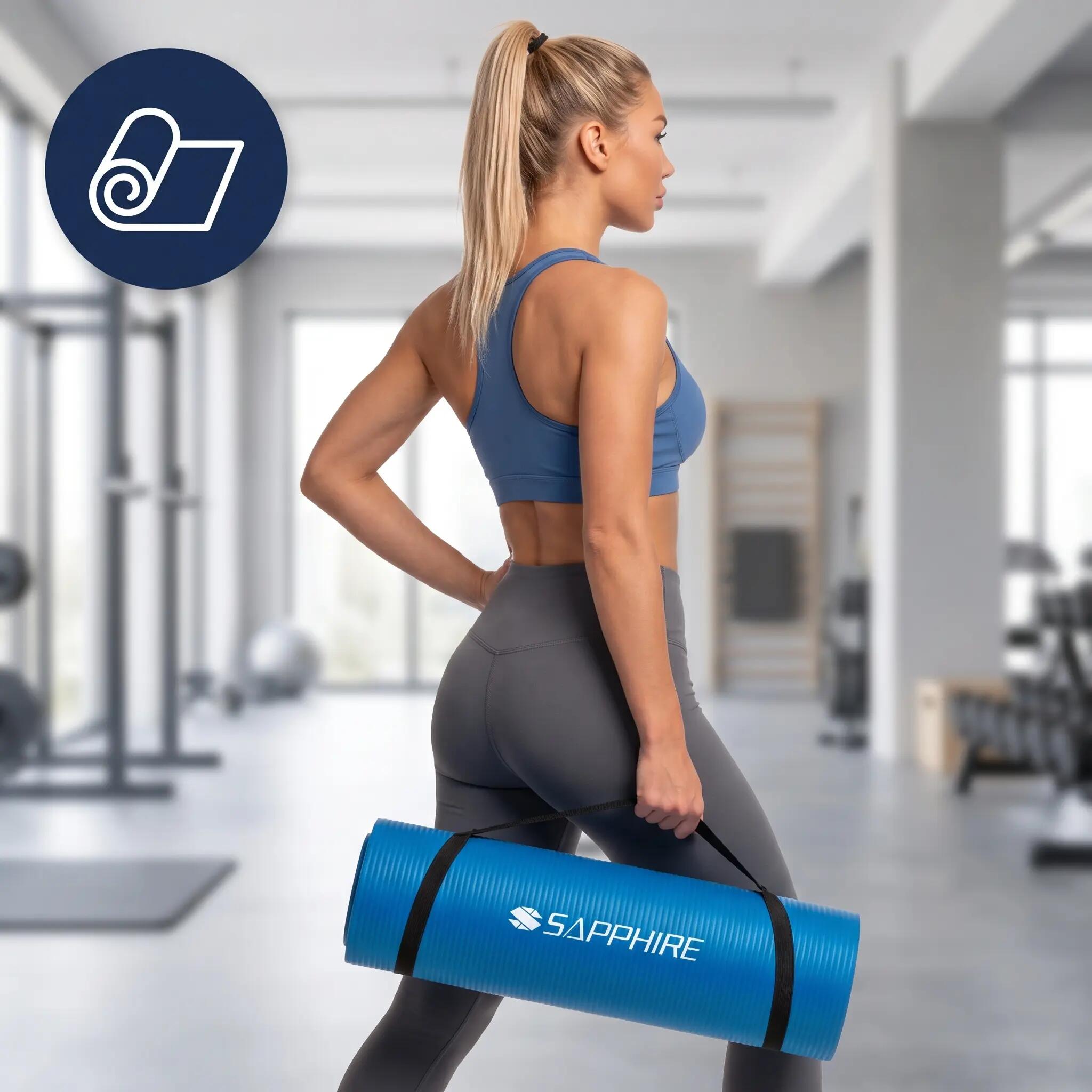 Mata do ćwiczeń fitness Sapphire SG-105 z pokrowcem i paskiem 15mm pianka NBR 8/8