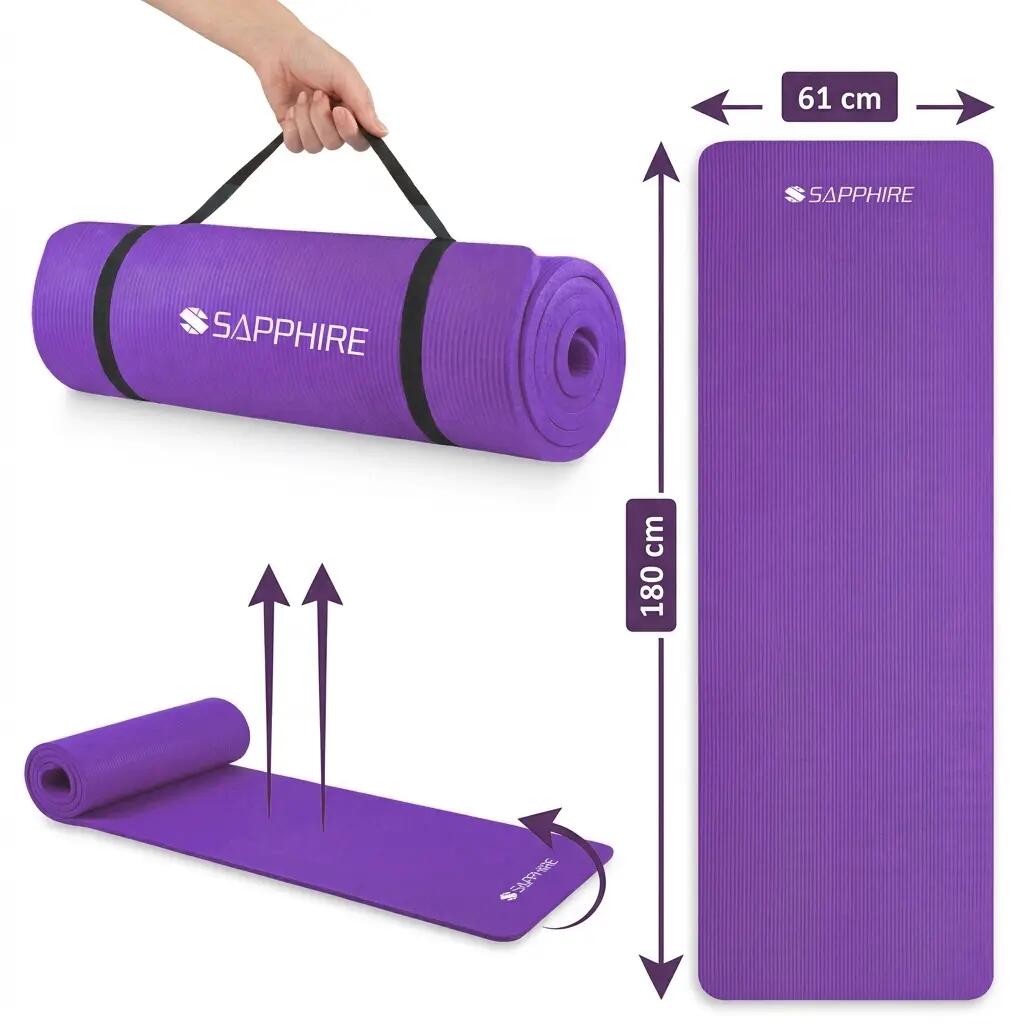 Mata do ćwiczeń fitness Sapphire SG-105 z pokrowcem i paskiem 15mm pianka NBR 6/8