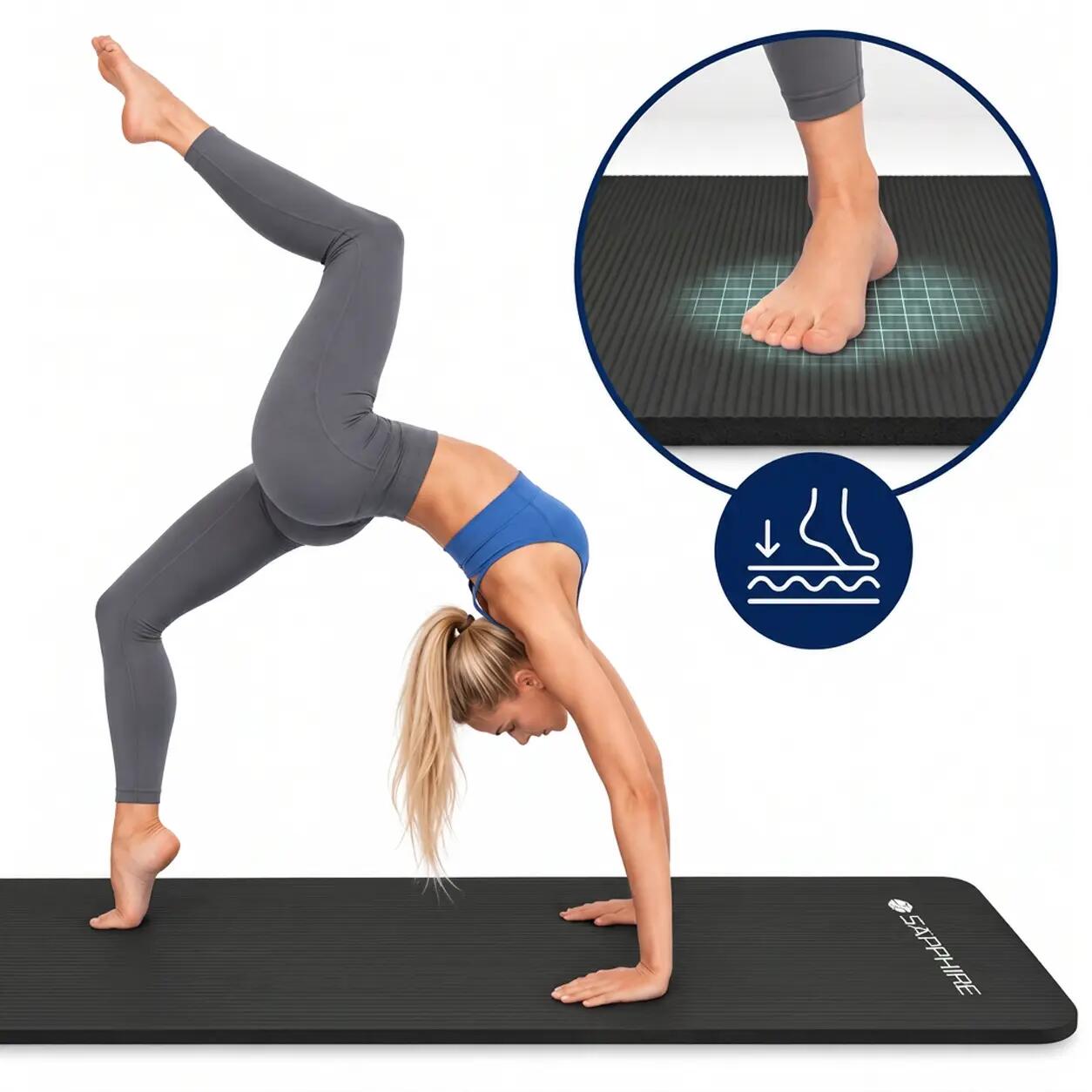 Mata do ćwiczeń fitness Sapphire SG-105 z pokrowcem i paskiem 15mm pianka NBR 7/8
