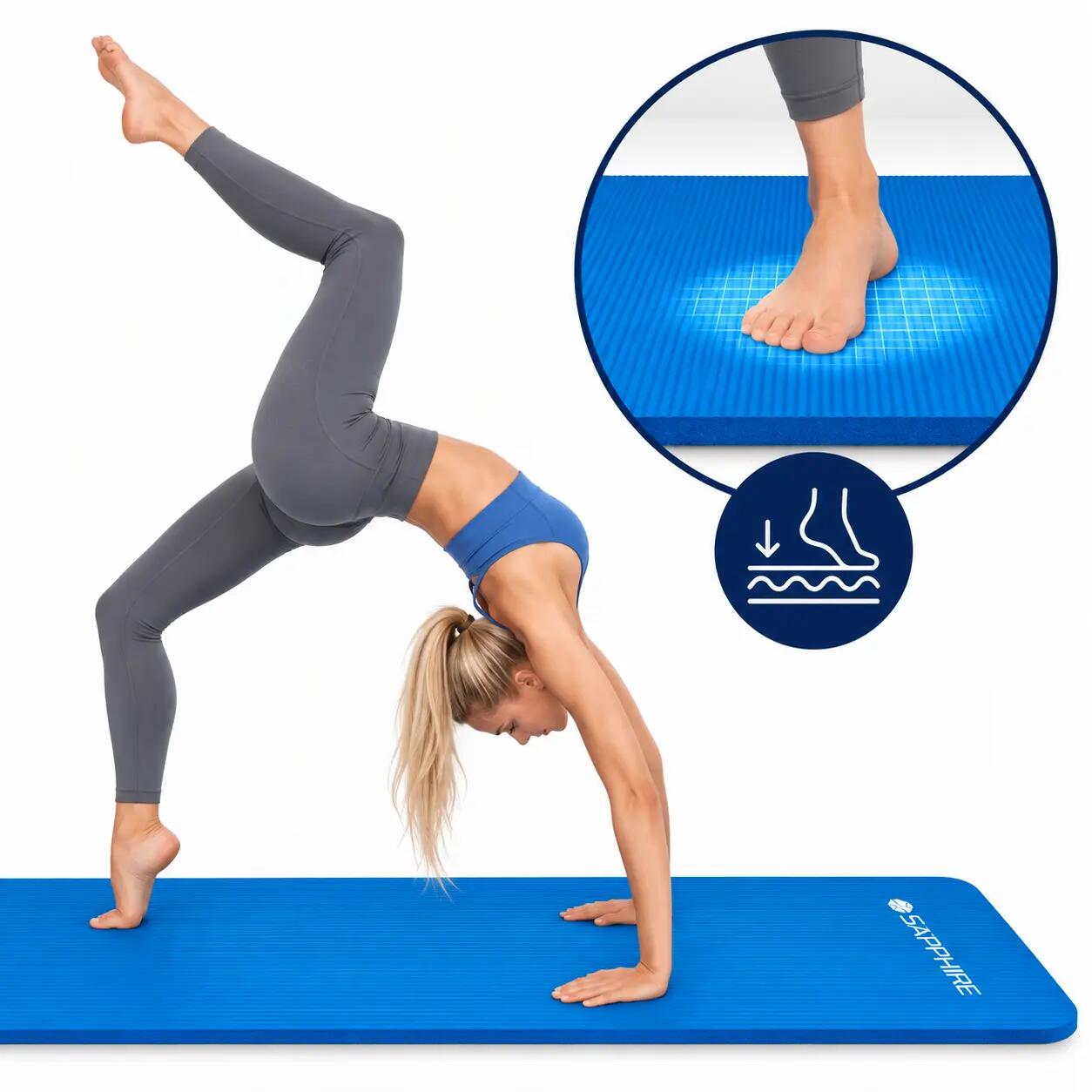 Mata do ćwiczeń fitness Sapphire SG-105 z pokrowcem i paskiem 15mm pianka NBR 7/8