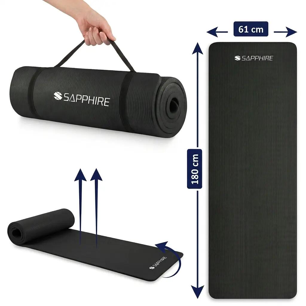 Mata do ćwiczeń fitness Sapphire SG-105 z pokrowcem i paskiem 15mm pianka NBR 6/8