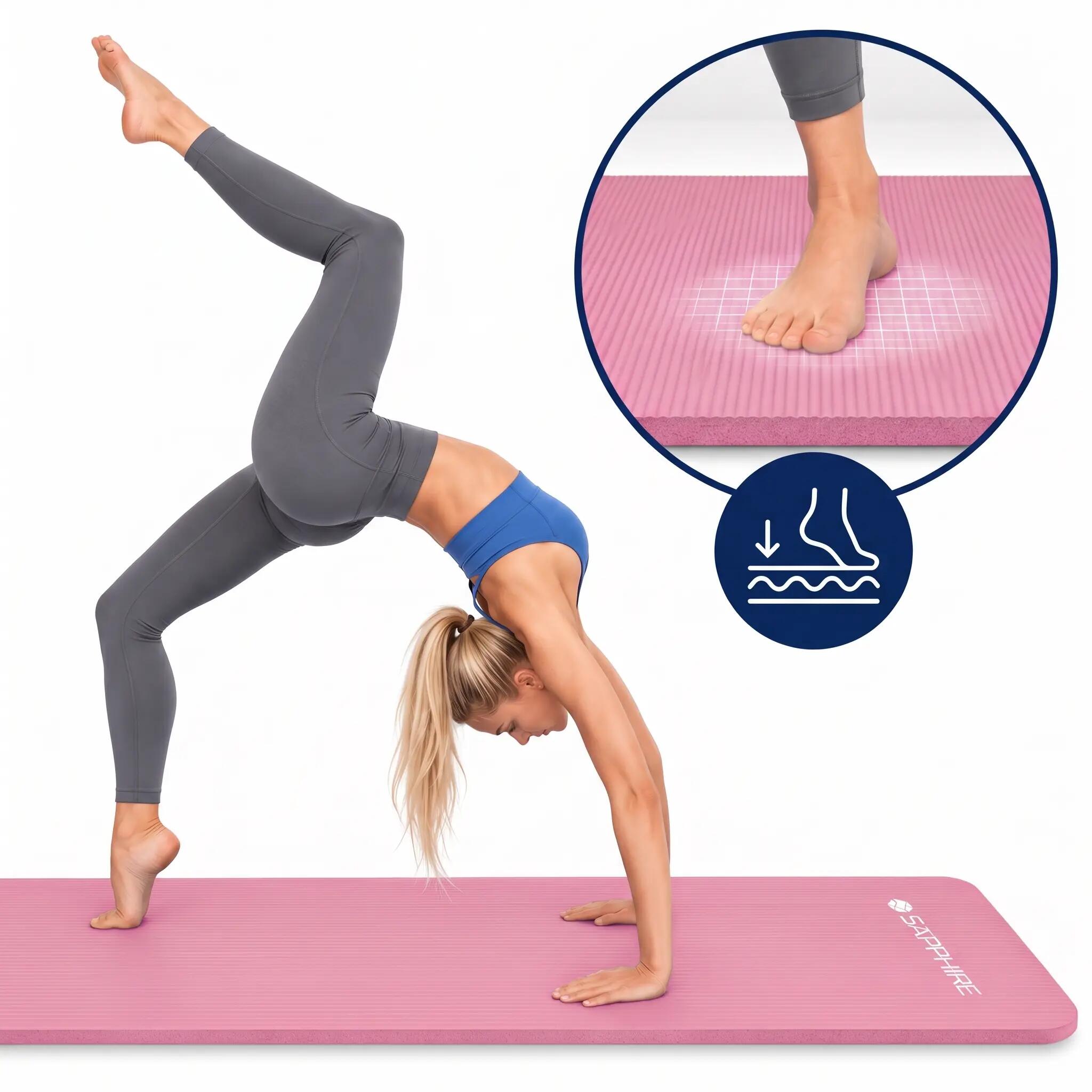 Mata do ćwiczeń fitness Sapphire SG-105 z pokrowcem i paskiem 15mm pianka NBR 7/8