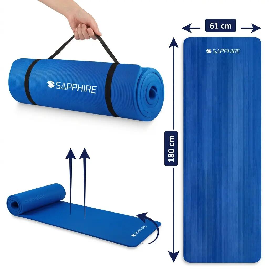 Mata do ćwiczeń fitness Sapphire SG-105 z pokrowcem i paskiem 15mm pianka NBR 6/8