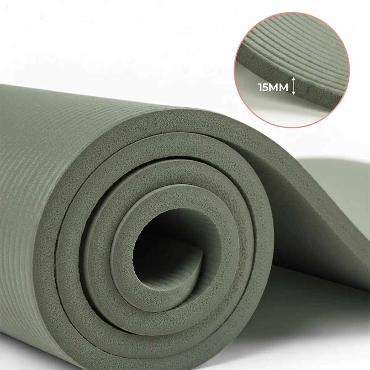 Mata do ćwiczeń i jogi NBR 1,5 cm, 182 × 60 cm, z paskiem do noszenia 3/8