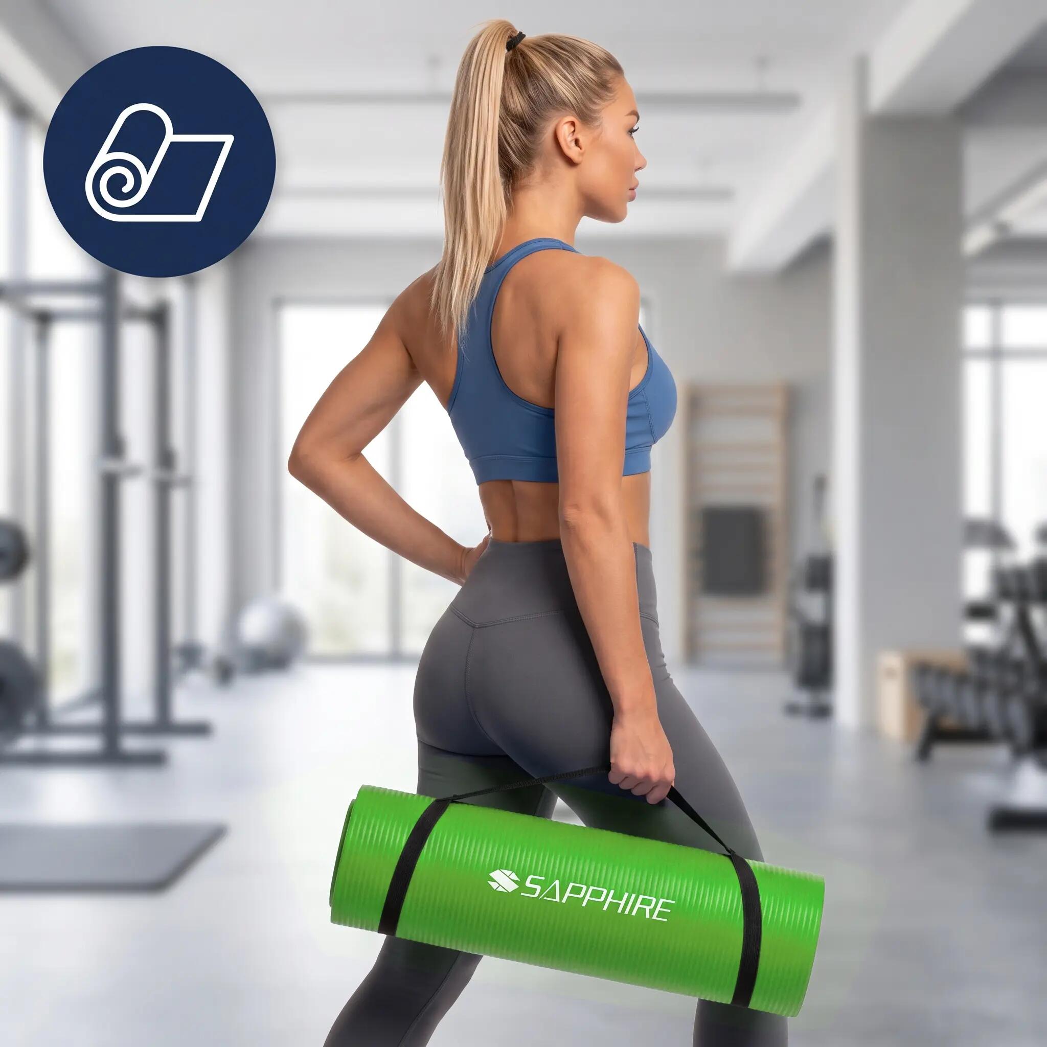 Mata do ćwiczeń fitness Sapphire SG-105 z pokrowcem i paskiem 15mm pianka NBR 8/8