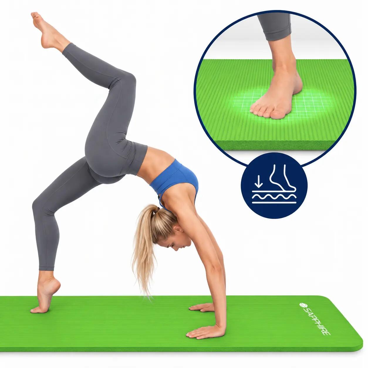 Mata do ćwiczeń fitness Sapphire SG-105 z pokrowcem i paskiem 15mm pianka NBR 7/8